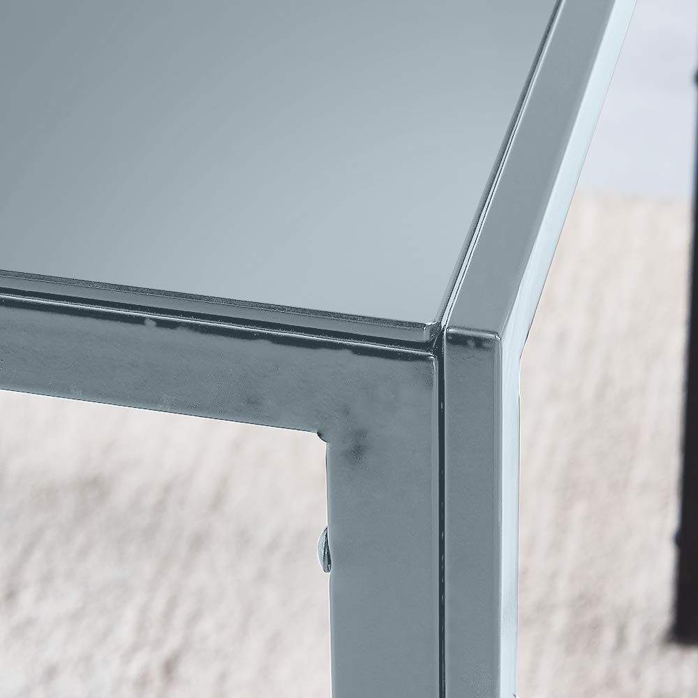 Modern 3-Piece Dining Set - Grey Glass Square Table & 2 Velvet Chairs with Metal Legs | Kitchen & Restaurant Furniture | Perfect for Small Spaces, Apartments & Contemporary Dining Rooms