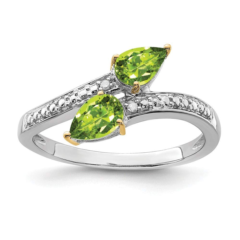 14K Peridot & Diamond Sterling Silver Ring for Women - Size 6,7,8 - Elegant Jewelry Gift for Anniversary, Birthday & Special Occasions