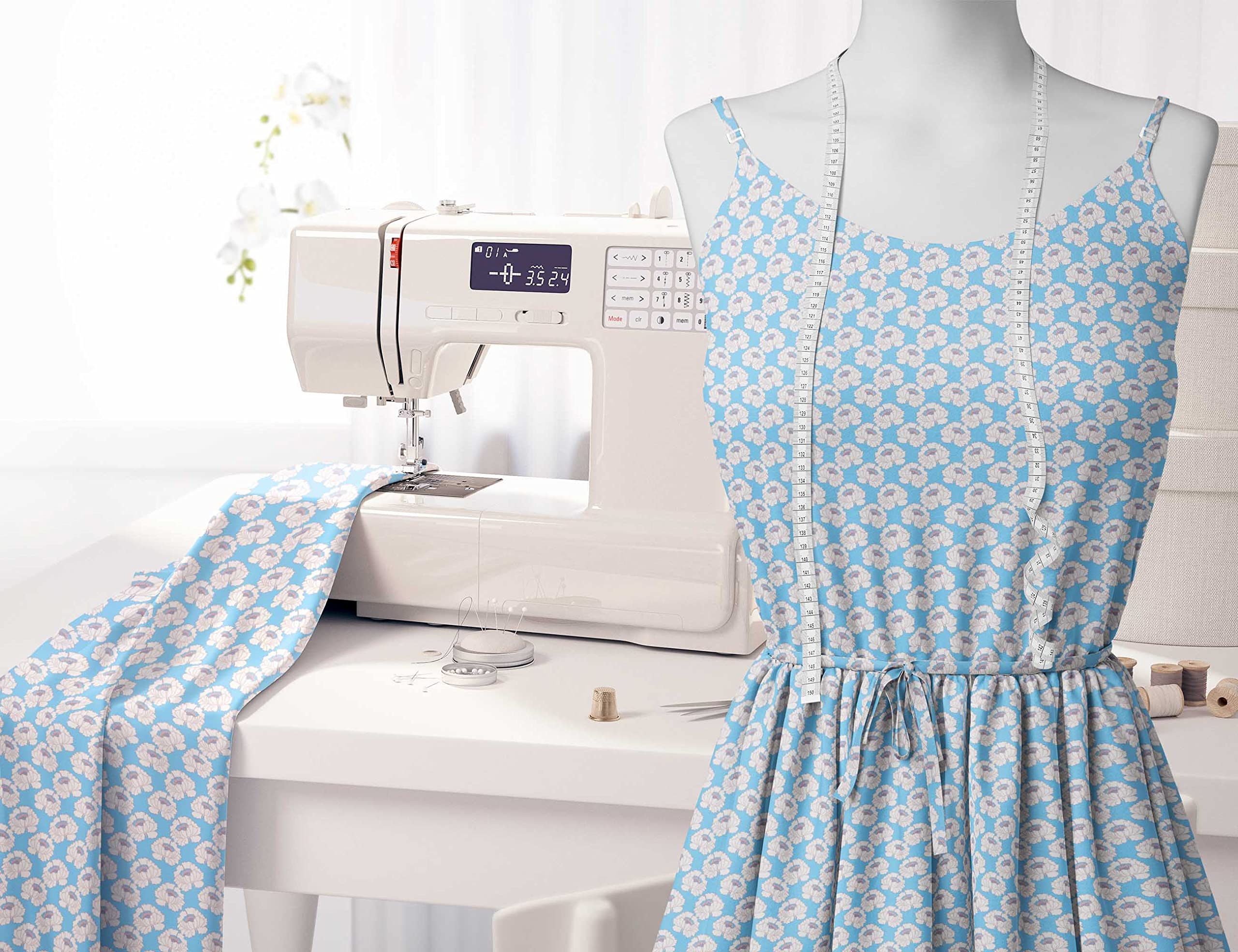Soimoi Moss Georgette Blue Floral Printed Fabric - 42 Inch Wide by The Yard - Lightweight & Romantic Floral Pattern Material for Dresses, Scarves, Curtains & DIY Crafts