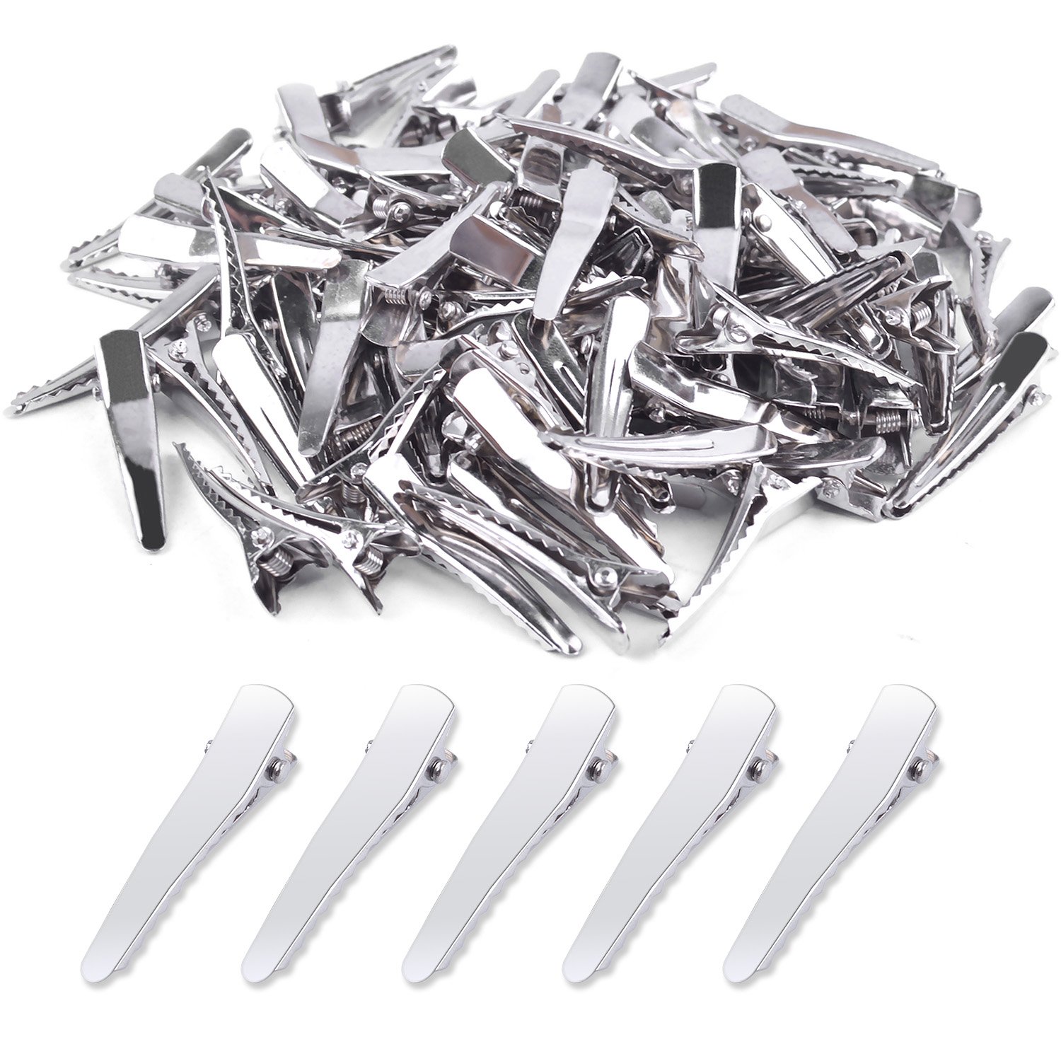 BronaGrand 100pcs 1.38 Inch Silver Hair Bows Clips - Prong Curl Hair Grip Clips for Salon & Styling | Perfect for Hairdressing, Braiding, Updos & DIY Hairstyles