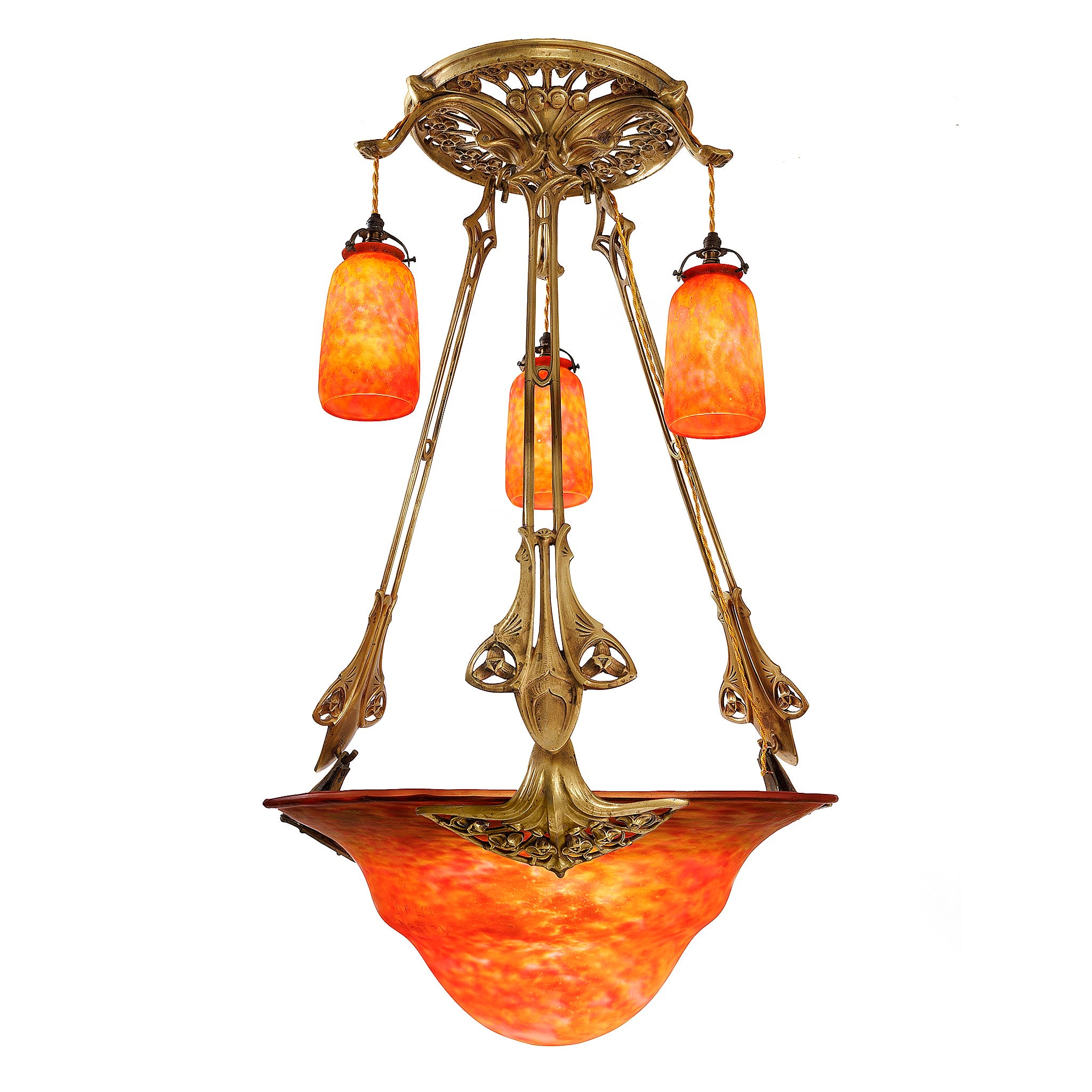 Louis Majorelle & Daum Nancy Flèche d'Eau Chandelier - Antique Art Nouveau Glass Pendant Light for Dining Room, Living Room, or Vintage Home Decor