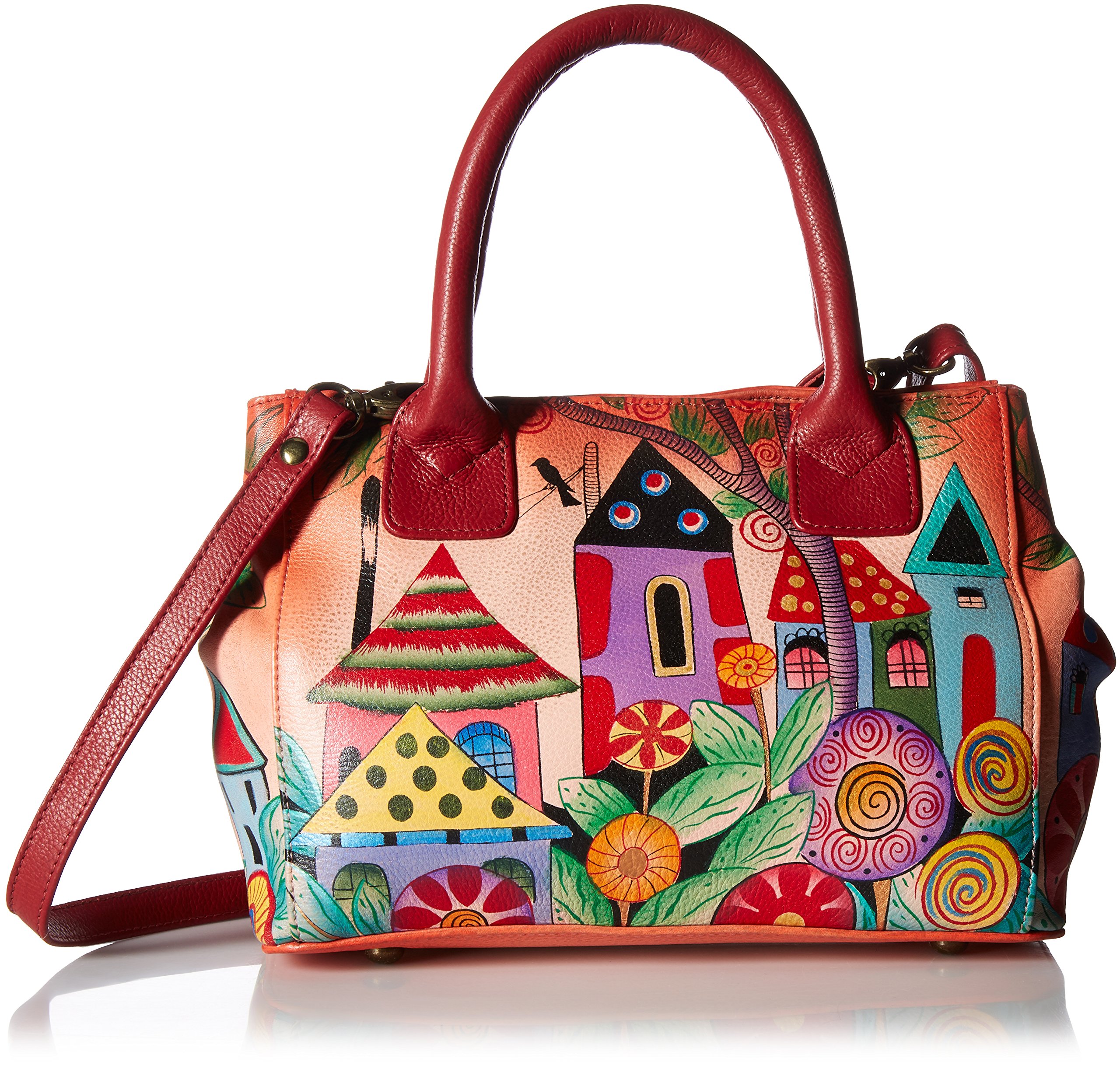Anuschka Women's Hand-Painted Genuine Leather Convertible Tote Bag - Small Crossbody Purse with Removable Shoulder Strap | Perfect for Work, Travel & Everyday Use