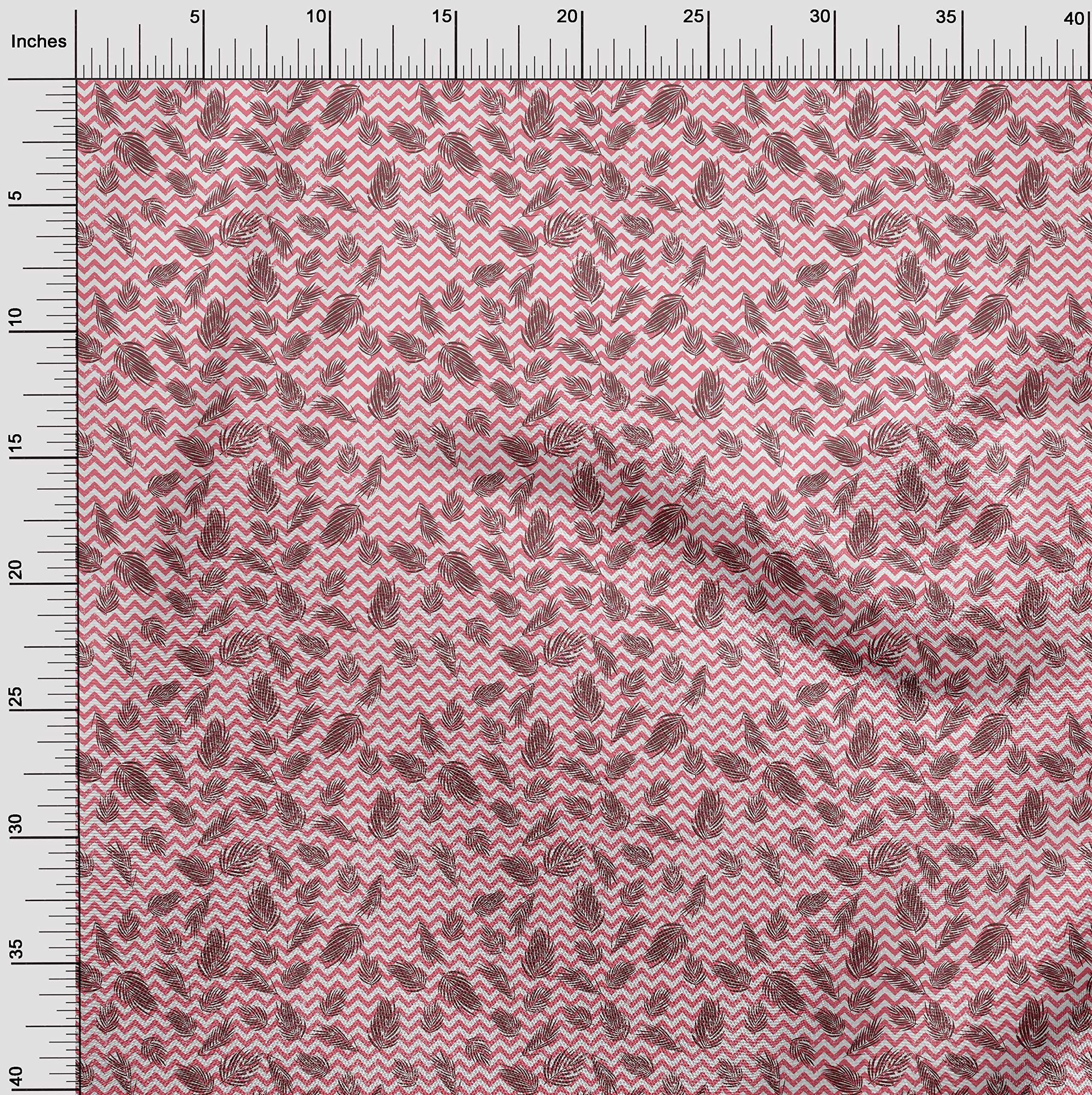 oneOone Polyester Spandex Rose Pink Chevron Print Fabric - 56 Inch Wide Dress Material for DIY Clothing, Home Decor & Craft Projects | Soft Stretchy Leaf Pattern Fabric by The Yard