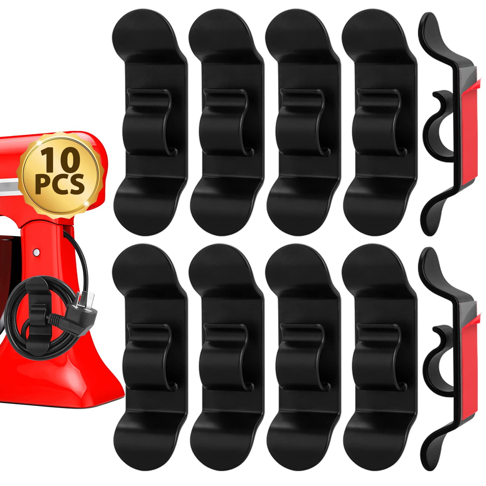 10Pcs Black Cord Organizer for Kitchen Appliances - Self Stick Cord Winder & Holder for Mixer, Coffee Maker, Air Fryer, Pressure Cooker | Perfect for Small Kitchen Organization & Cable Management