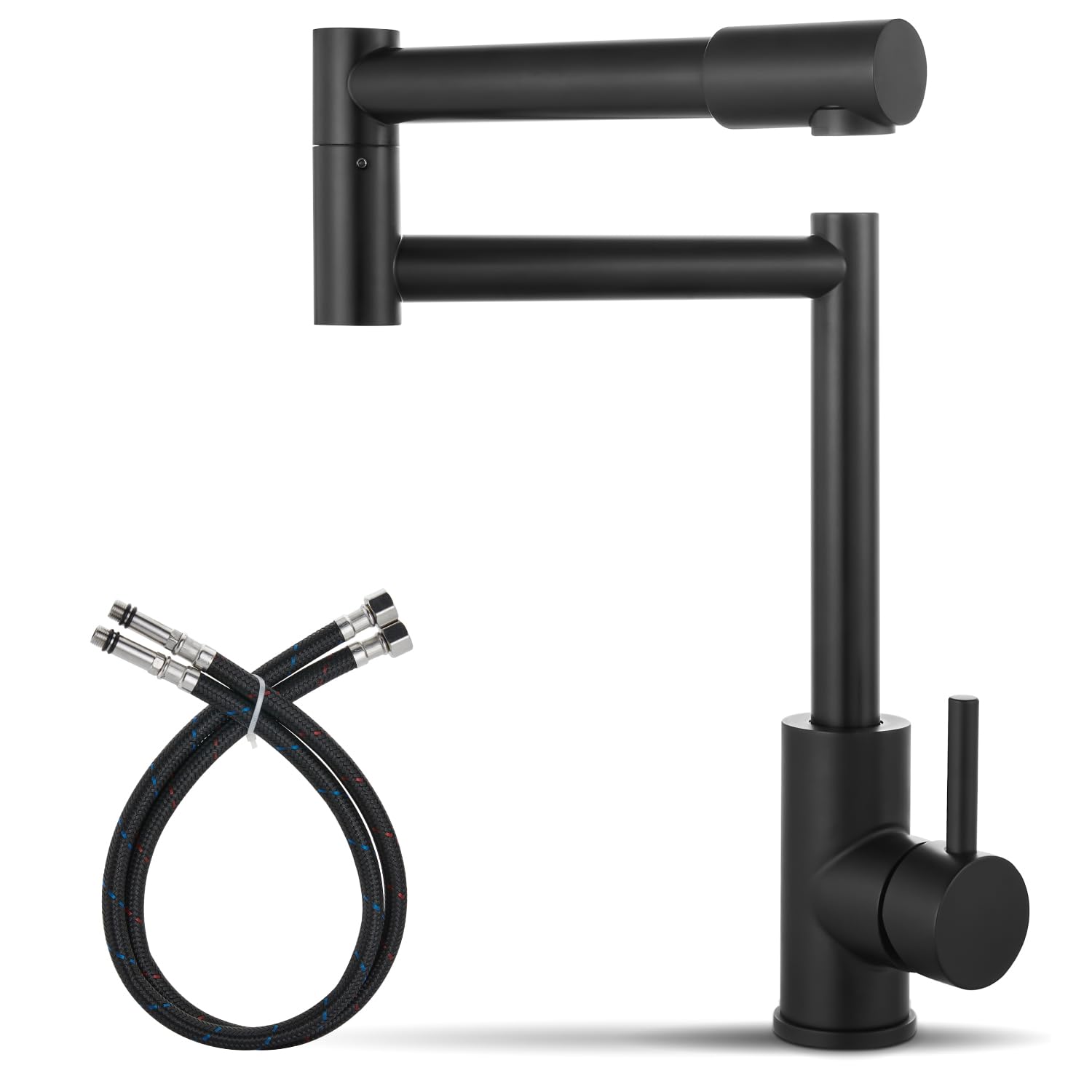 Stainless Steel Matte Black Deck Mounted Pot Filler Faucet - Hot & Cold Water Single Handle 360° Rotating Retractable Commercial Kitchen Sink Faucet - Perfect for Restaurants, Food Trucks & Home Chefs