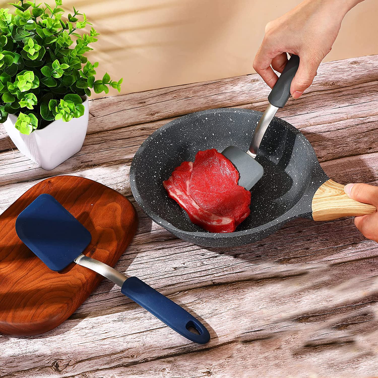 BSL® 3-Pack Small Silicone Spatulas - Flexible Brownie Turner, Heat Resistant & Non-Scratch Cookie Flipper for Nonstick Cookware - Perfect for Baking, Eggs, Pancakes & Delicate Desserts
