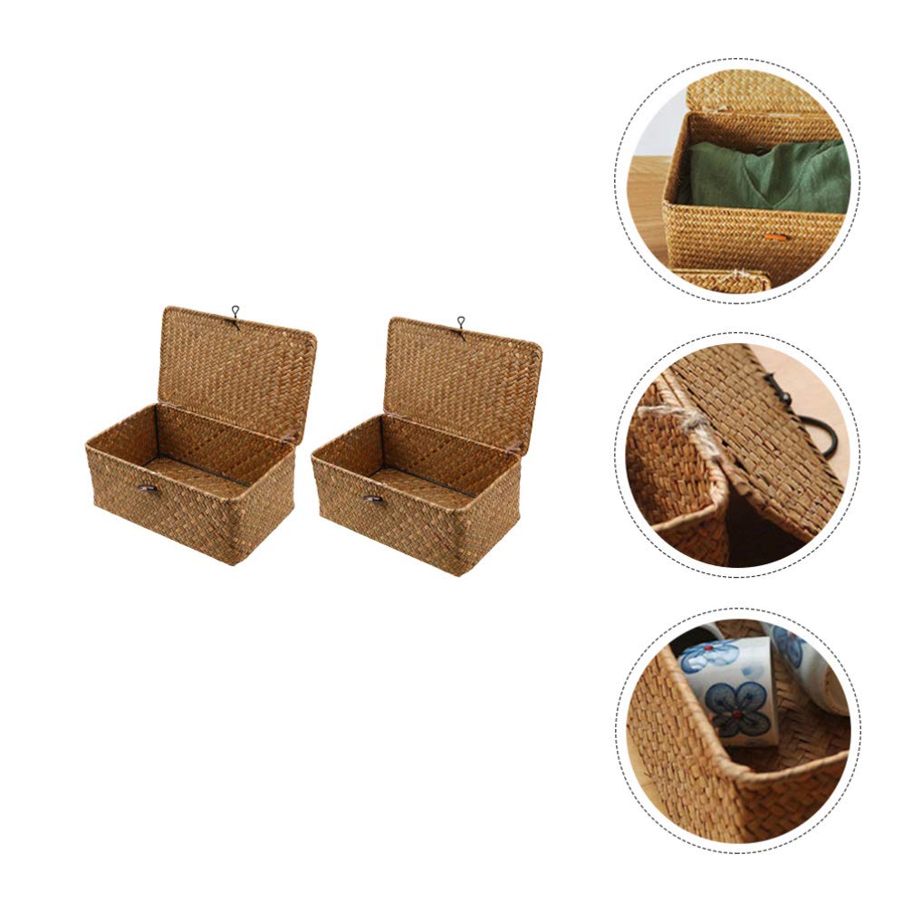 Hemoton 2-Pack Woven Storage Baskets - Natural Sea Grass Organizer Bins for Home, Bathroom, Kitchen & Office Organization | Perfect for Shelves, Countertops & Closets