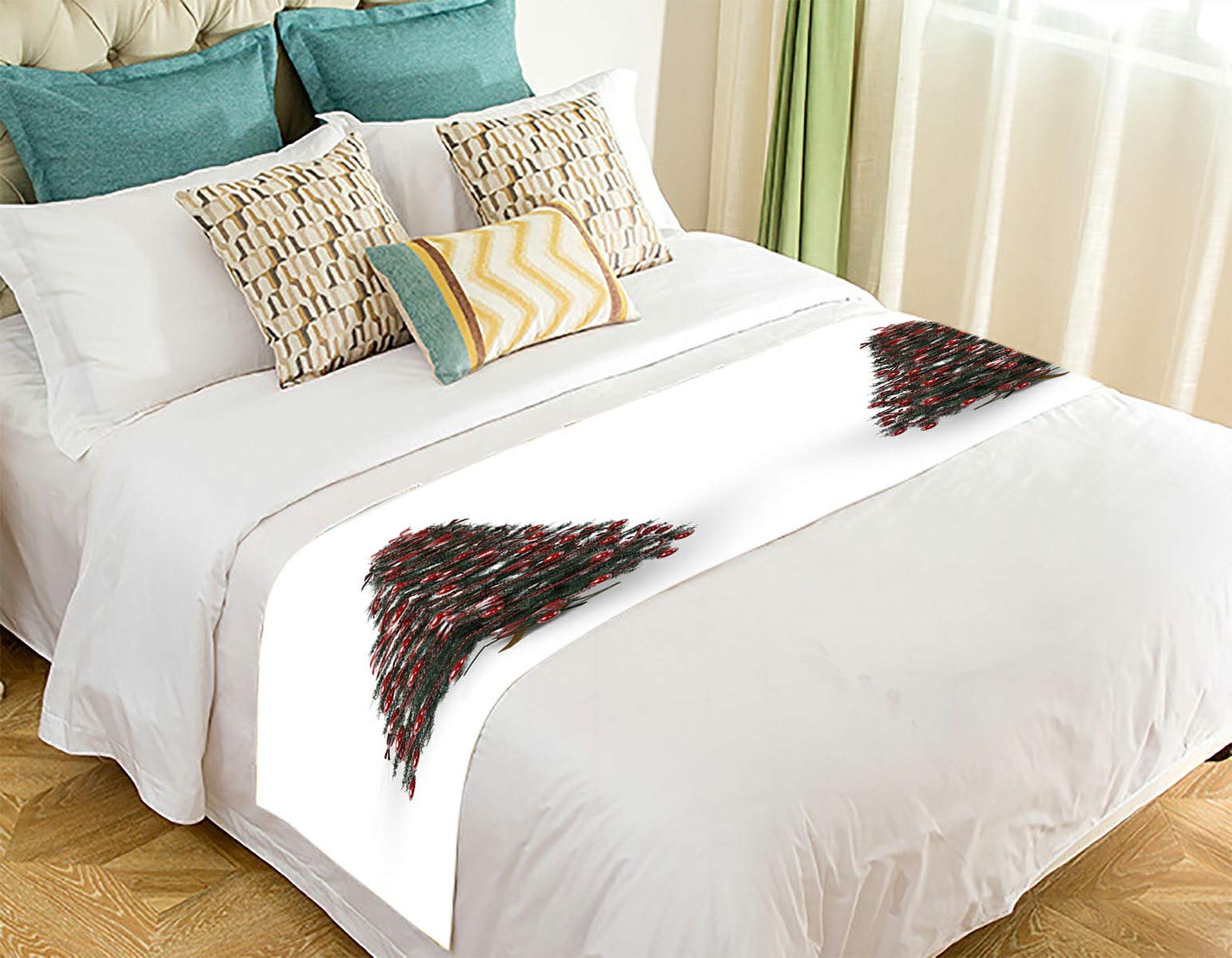 Colorful Christmas Tree Bed Runner - 20x95 Inch Holiday Bed Scarf for Festive Bedroom Decor | Perfect for Christmas Home Decoration, Holiday Guest Rooms & Winter Bedding Accents