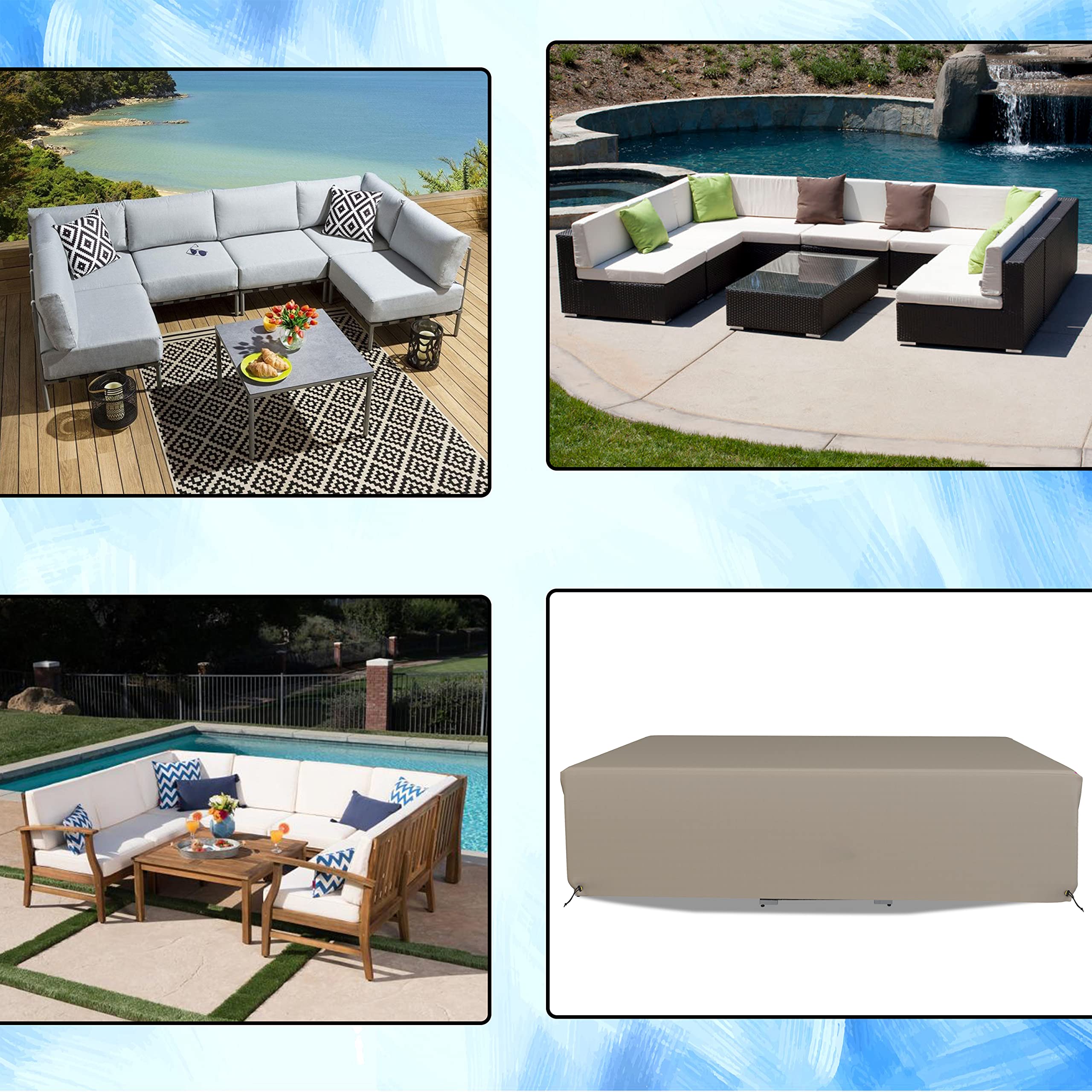 Premium 160 GSM PVC Embossed Waterproof Patio Sectional Sofa Set Cover with Drawstring - Snug Fit for Outdoor Furniture (83