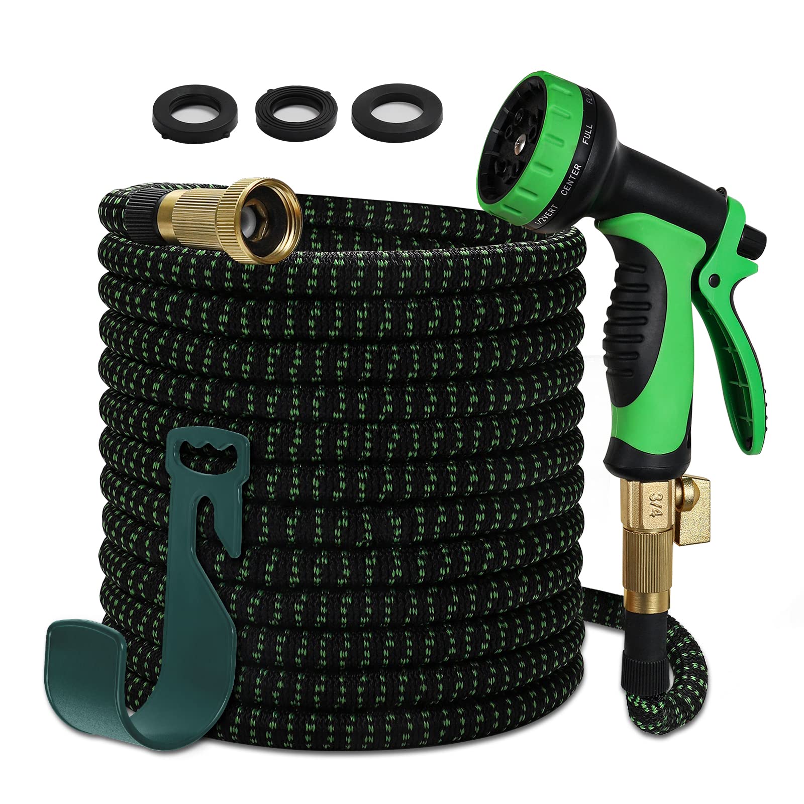 **Upgraded Expandable Garden Hose 100FT - Flexible, Lightweight & Leak-Proof with 10-Function Spray Nozzle - Green & Black for Watering, Cleaning, Gardening, and Outdoor Use**