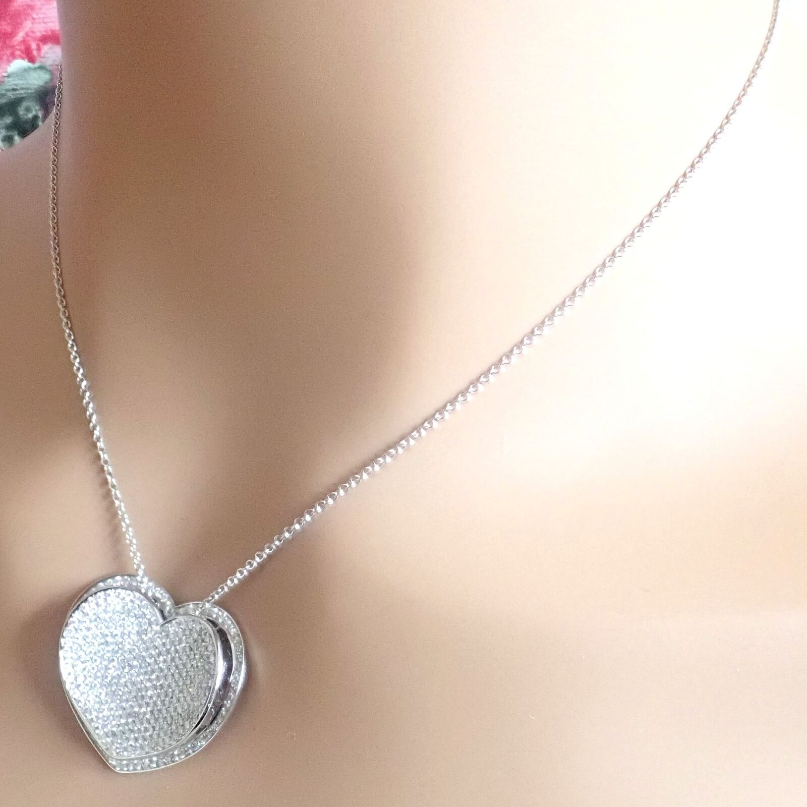Authentic Pasquale Bruni 18k White Gold 2.02ct Pave Diamond Heart Necklace - Luxury Valentine's Gift for Her, Anniversary Jewelry & Romantic Occasion Present