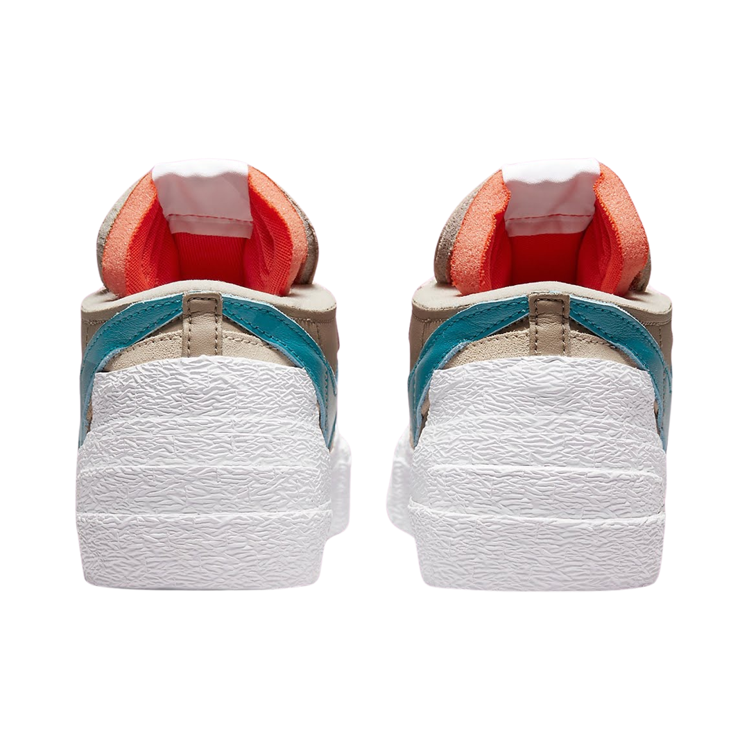 KAWS x Nike x Sacai Blazer Low Sneakers - Reed Bright Spruce White Colorway - Limited Edition Collab Shoes for Streetwear & Sneaker Collectors | Perfect for Casual Wear, Sneakerhead Collections & Urban Fashion