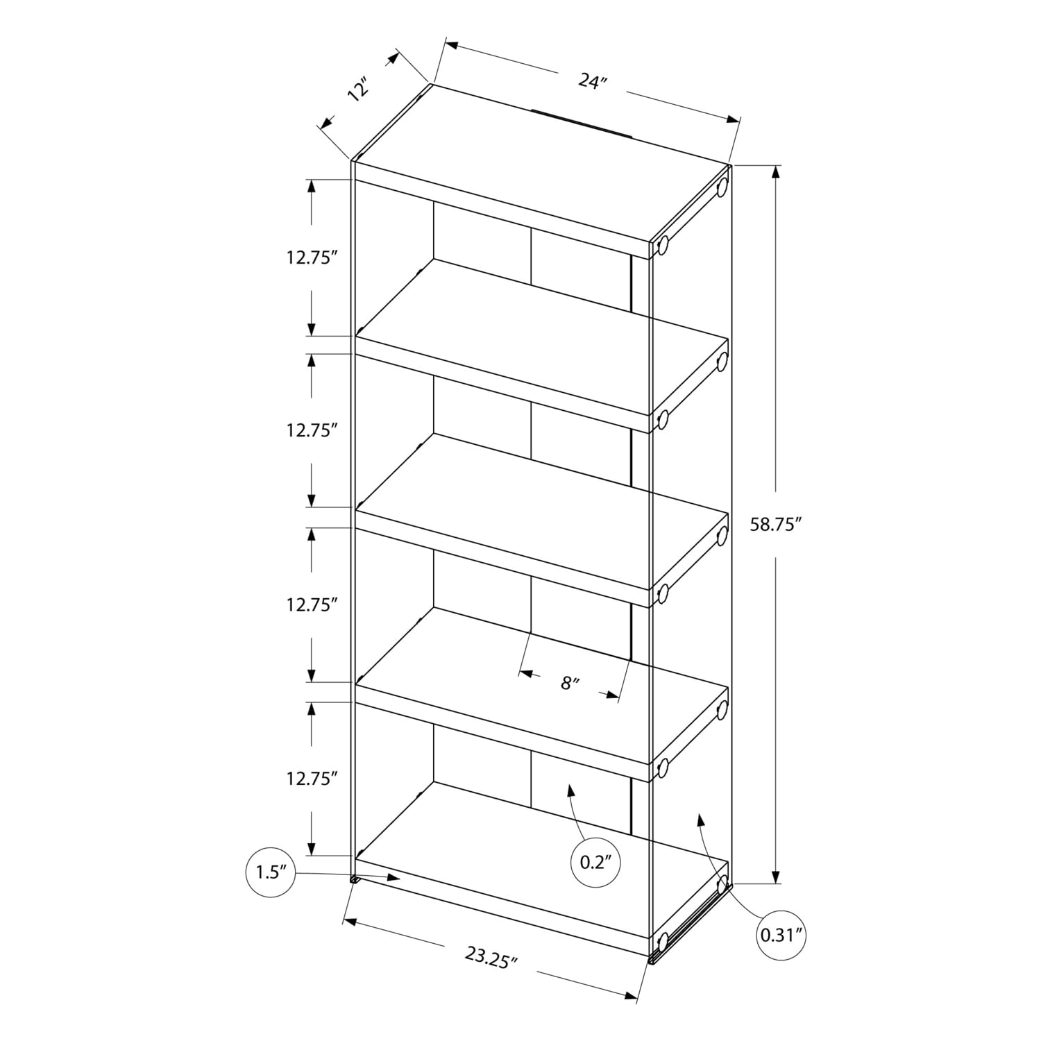 Monarch Specialties 5-Shelf Etagere Bookcase - 60