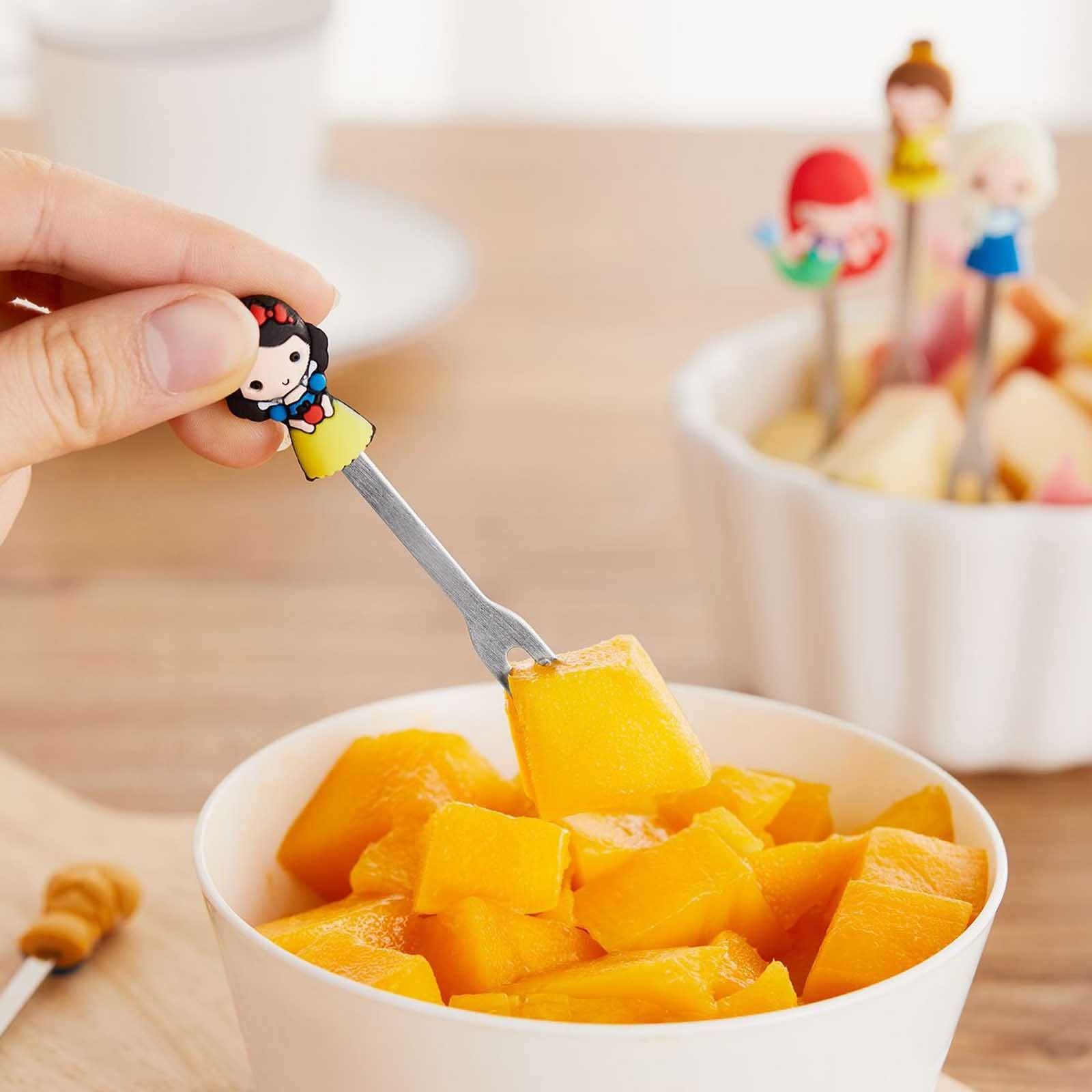 6-Piece Stainless Steel Fruit Forks Set with Holder - Cute Fairy Princess Design for Kids, Party, Picnic & Home Kitchen Use