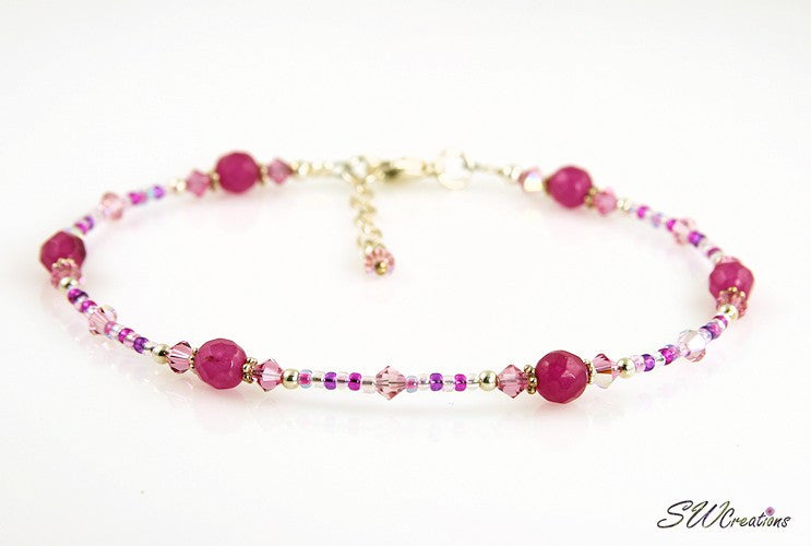 Pink Jade Gemstone Beaded Anklet Bracelet - Natural Stone Ankle Jewelry for Women, Boho Chic Summer Beach Accessory | Perfect for Vacation, Yoga, and Festival Outfits