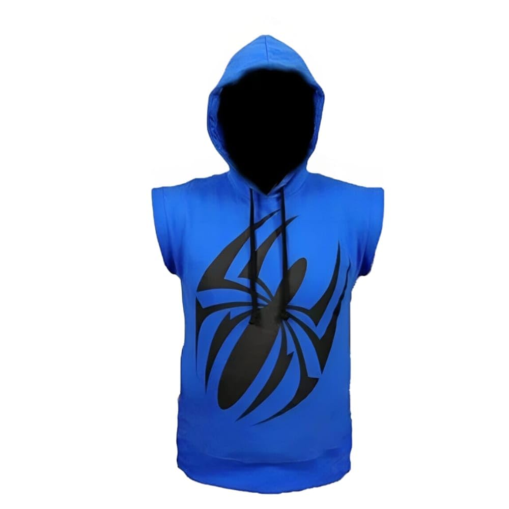 Scarlet Spider Men's Sleeveless Hoodie - Blue Pullover Sweatshirt for Gym & Streetwear | Breathable Lightweight Fashion Hoodie for Workouts & Casual Wear
