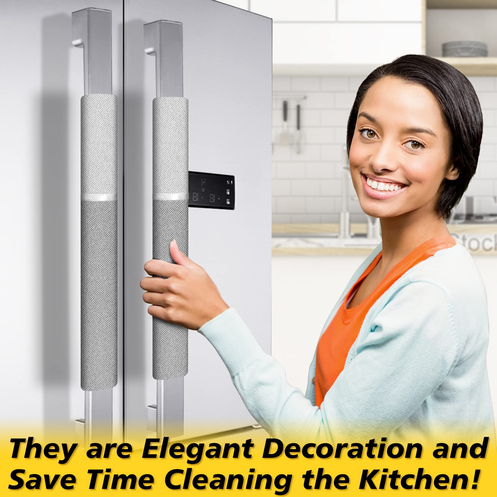 4-Pack Refrigerator Door Handle Covers - Gray Kitchen Appliance Protectors for Fridge, Microwave & Dishwasher - Anti-Smudge, Drip & Stain Resistant Cloth Covers - Keep Appliances Clean & Hygienic (Perfect for Busy Kitchens & Family Homes)