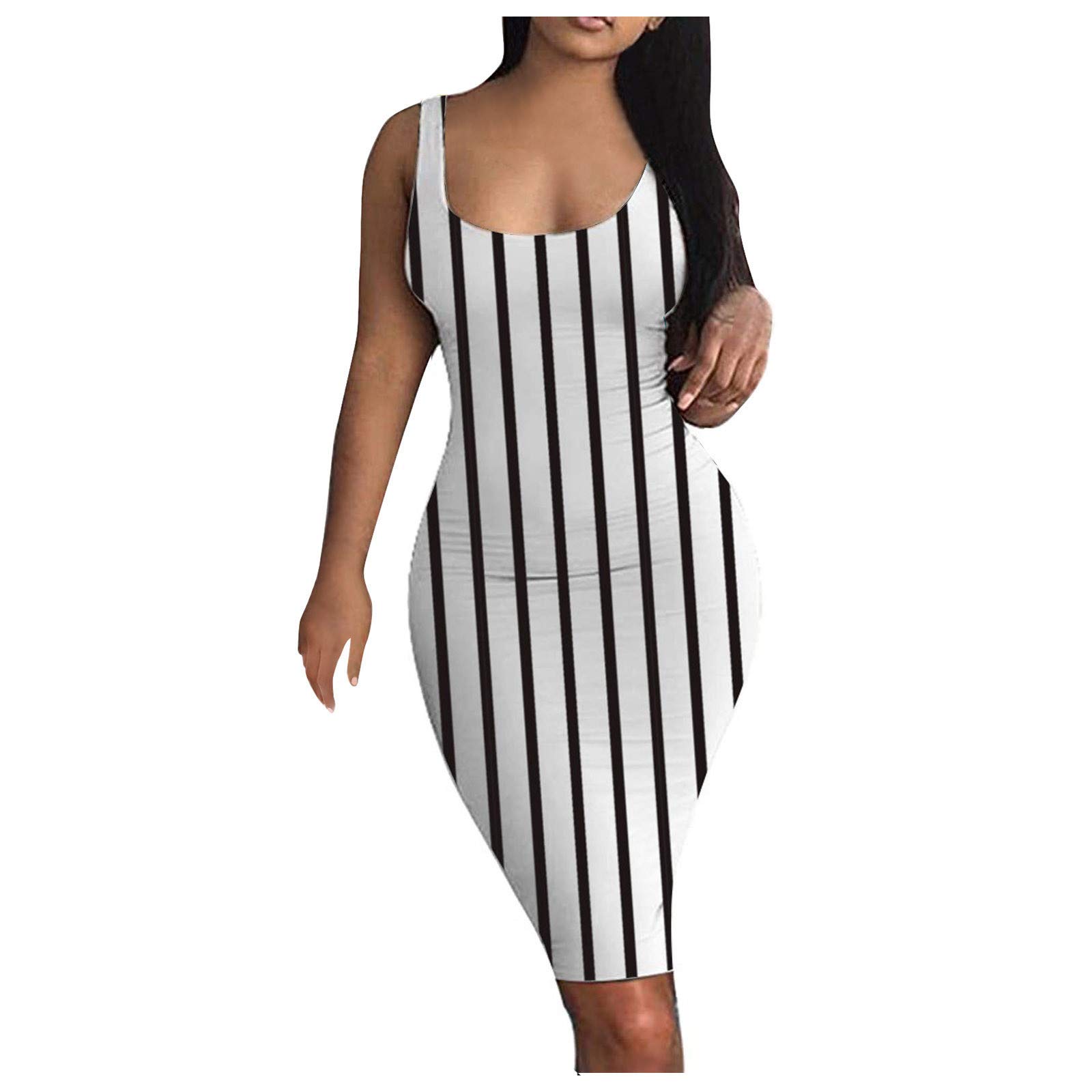 Women's Casual Summer Dress - Round Neck Sleeveless Gradient Tank Dress | Sexy Bodycon Midi Dress for Night Party, Club & Beach Wear | Perfect for Date Night, Vacation & Summer Outings