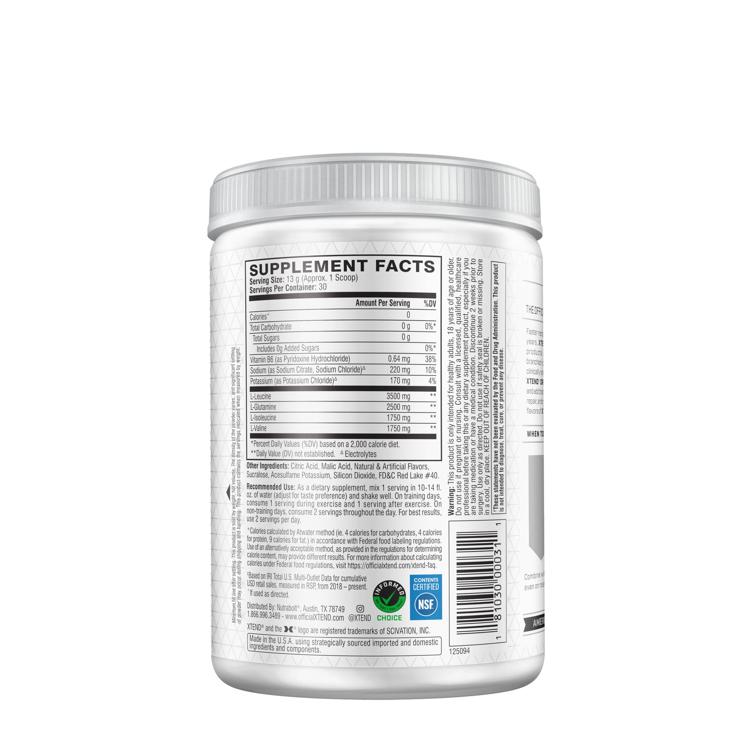 Scivation Xtend BCAA Powder - Branched Chain Amino Acid Supplement for Muscle Recovery & Growth, Strawberry Kiwi Flavor, 30 Servings - Ideal for Post-Workout, Fitness & Bodybuilding
