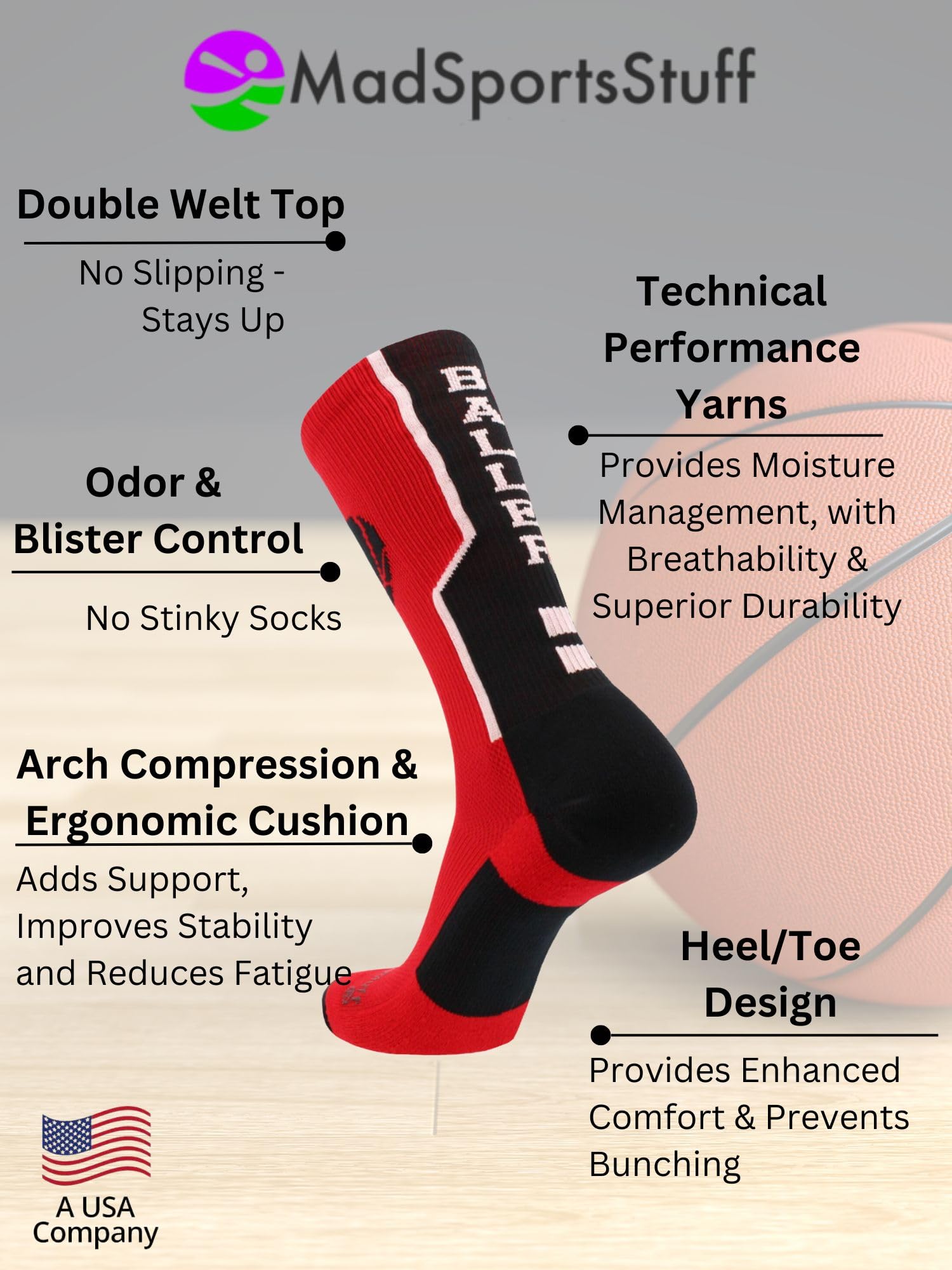 Basketball Crew Socks with Logo - Performance Basketball Socks for Men & Women - Ideal for Games, Practice and Sports Enthusiasts
