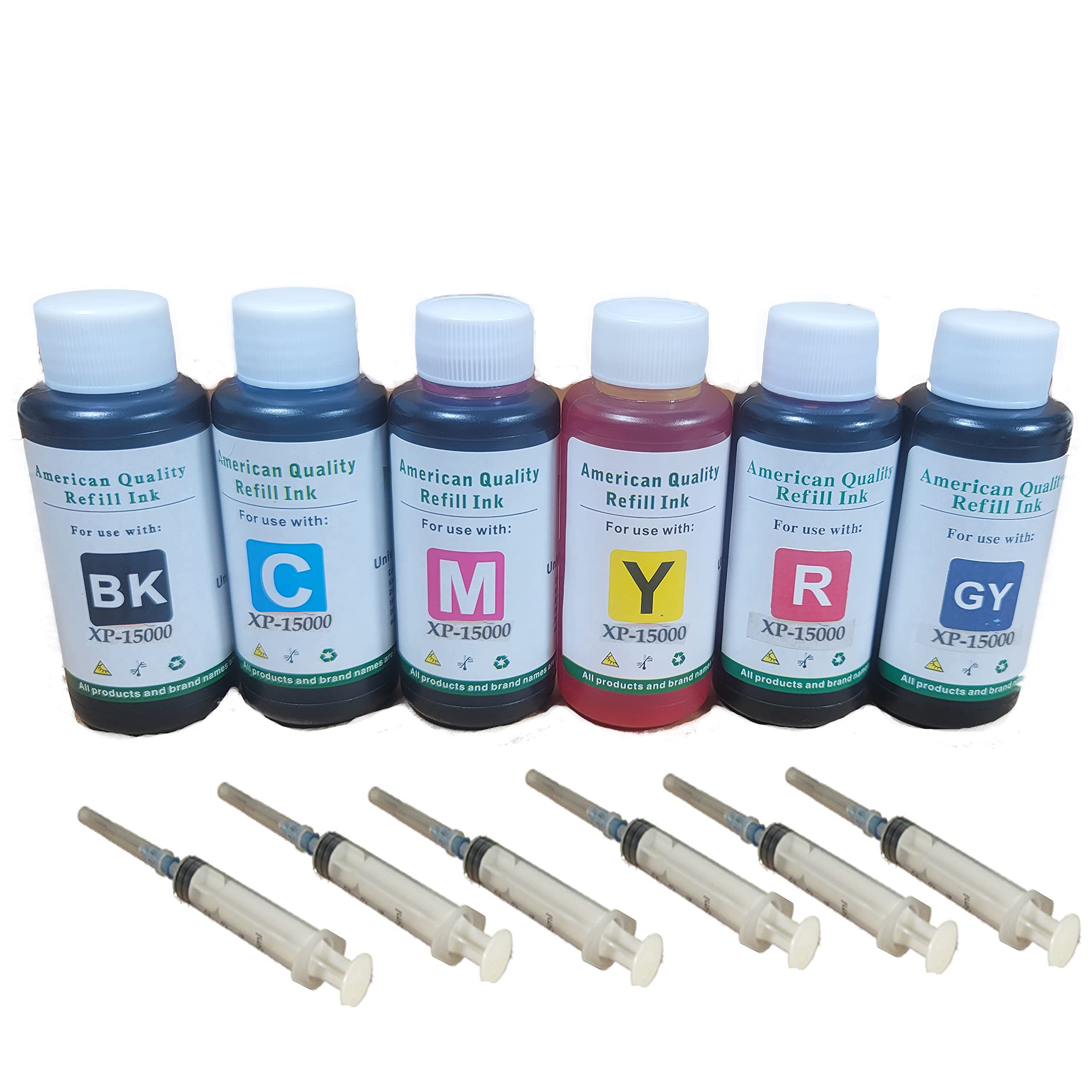 600ml Premium Dye Ink Refill Bottle for Epson Expression XP-15000 Printer - Black, Cyan, Magenta, Yellow, Red, Gray | CISS Compatible | High-Quality Printer Ink Refills for Home & Office Use