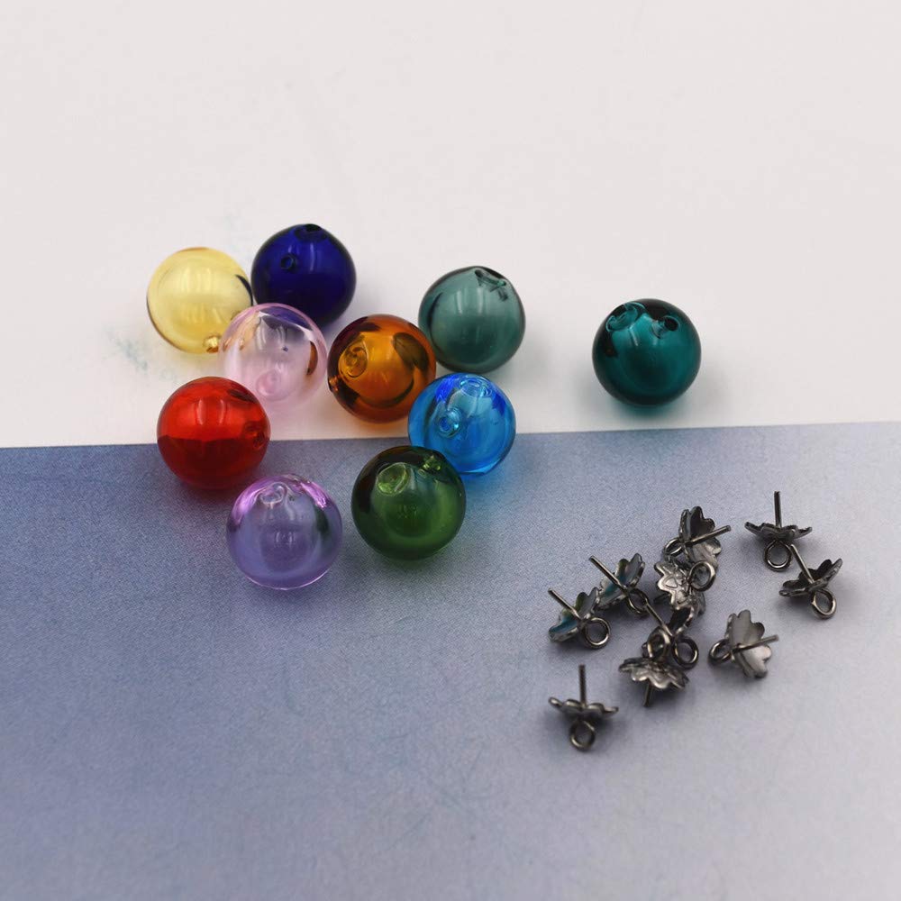 10pcs Mini Empty Glass Globe Vials for Essential Oils, Perfume & Aromatherapy - 12mm Multicolor Pendant Necklace Diffusers - Perfect for DIY Jewelry Making, Home Fragrance & Gift Giving