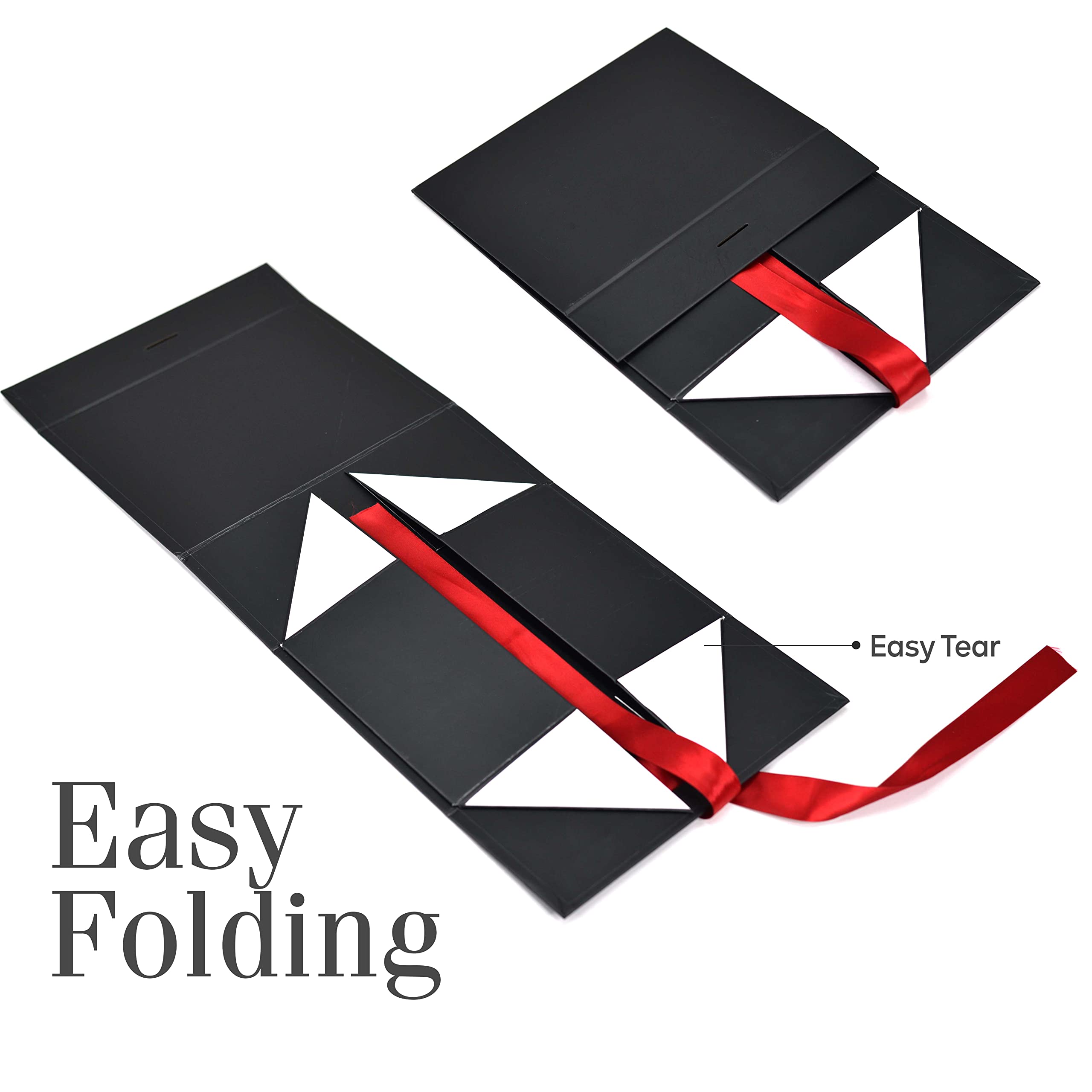 Premium Black Gift Boxes 23x16x10cm - Empty Cardboard Packaging Box with Red Ribbon, Holds 5kg - Valentine's Day, Birthday, Wedding & Holiday Gift Box for Presents - Perfect for Jewelry, Cosmetics & Luxury Gifts (1 Pack)