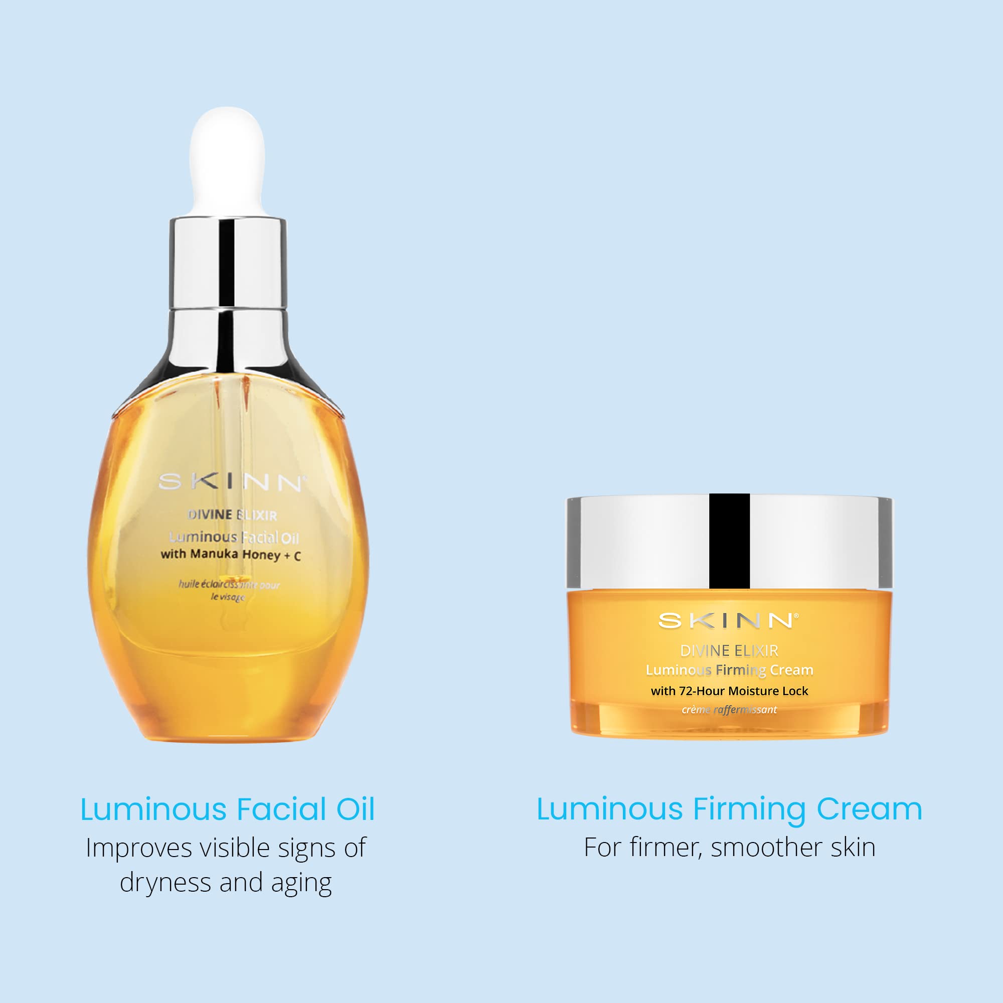 SKINN Luminous Facial Oil & Firming Cream Set - Anti-Aging Skincare Duo for Glowing Skin | Day & Night Hydration Routine