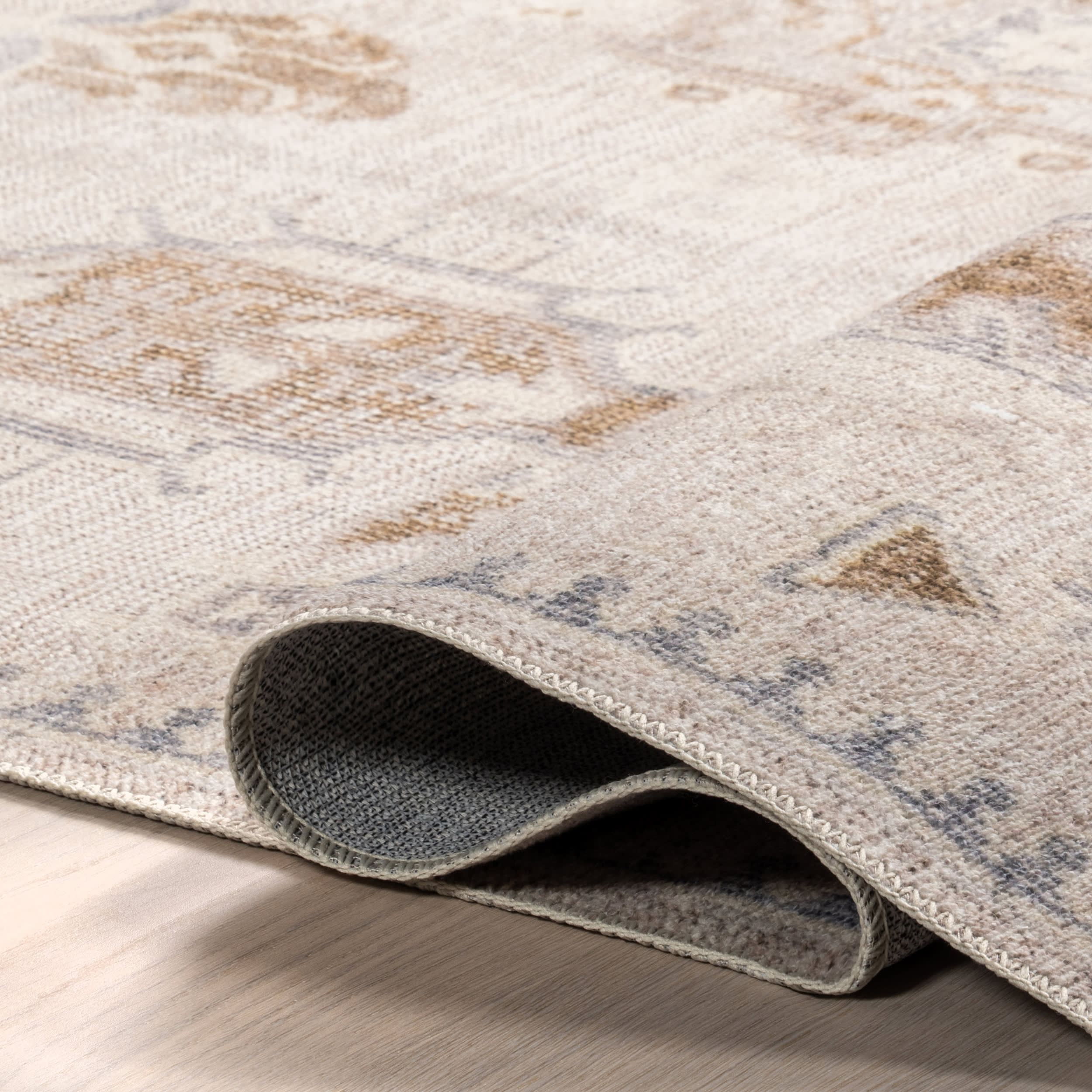 Brenda Hazy Heraldry Washable Rug - Soft Beige Bohemian Area Rug for Living Room, Bedroom & Nursery | Machine Washable & Stain Resistant
