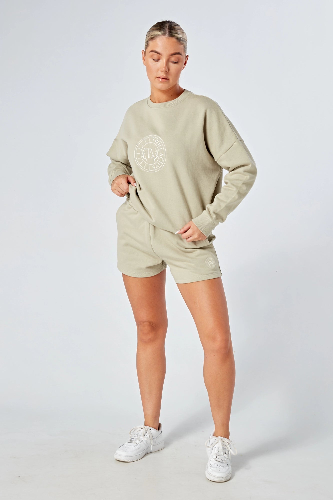 Oversized Twill Crewneck Sweatshirt for Women - Soft Stone Color | Cozy Loungewear & Casual Streetwear Outfit