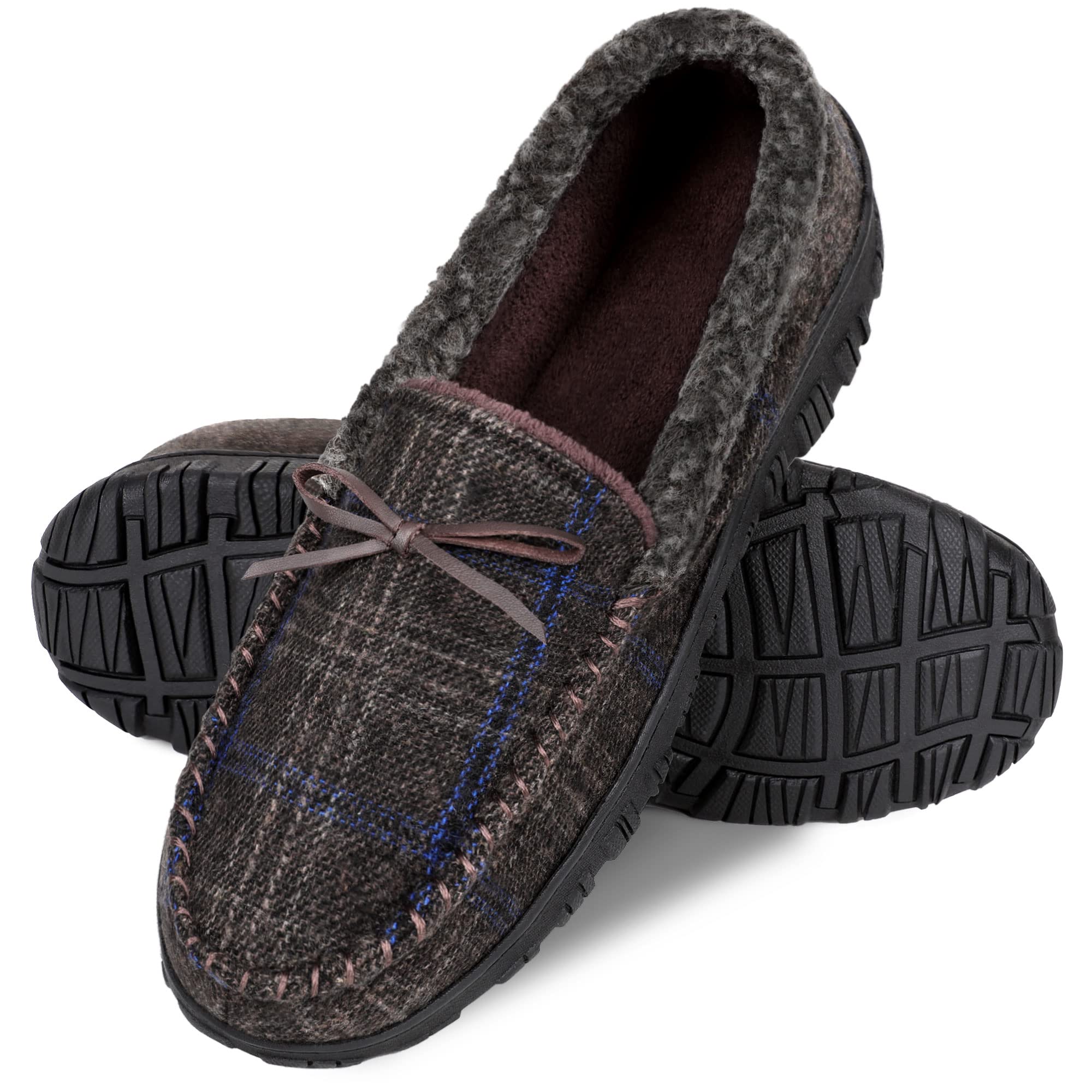Bigwow Men's Memory Foam Slippers - Indoor/Outdoor Moccasin House Shoes for Men with Arch Support - Comfortable for Home, Office & Travel Use