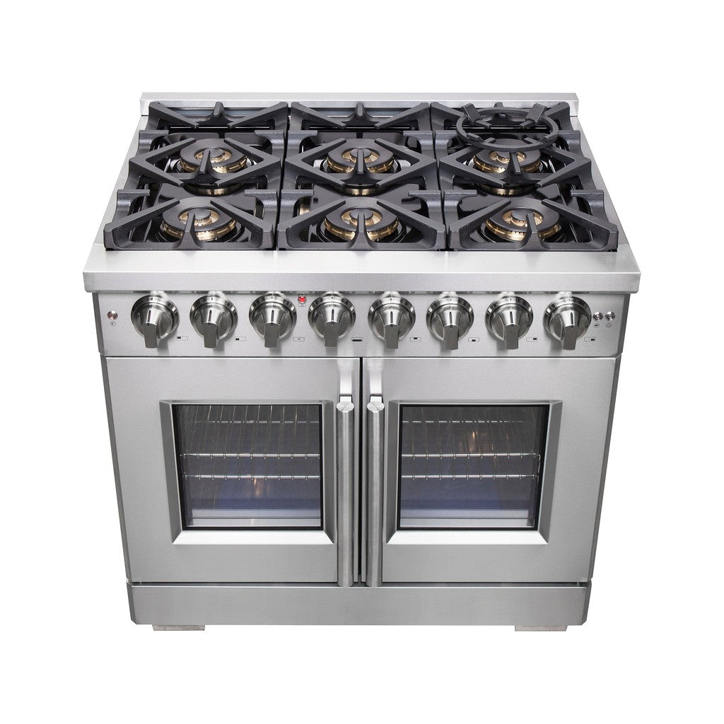 Forno Capriasca 36 Inch 5.36 Cu. Ft. Freestanding Dual Fuel Range - Stainless Steel French Door Gas Stove & Electric Oven (Model FFSGS6387 36) | Perfect for Modern Kitchens, Home Chefs & Entertaining