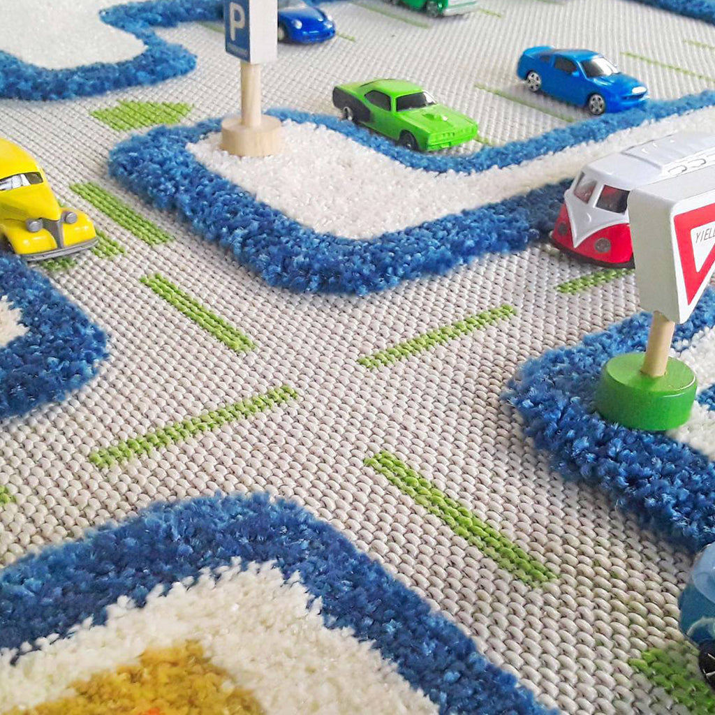 IVI Play Rug - Traffic Blue Medium Size - Non-Slip Kids Play Mat for Indoor & Outdoor Activities, Perfect for Playrooms, Daycares, and Backyards