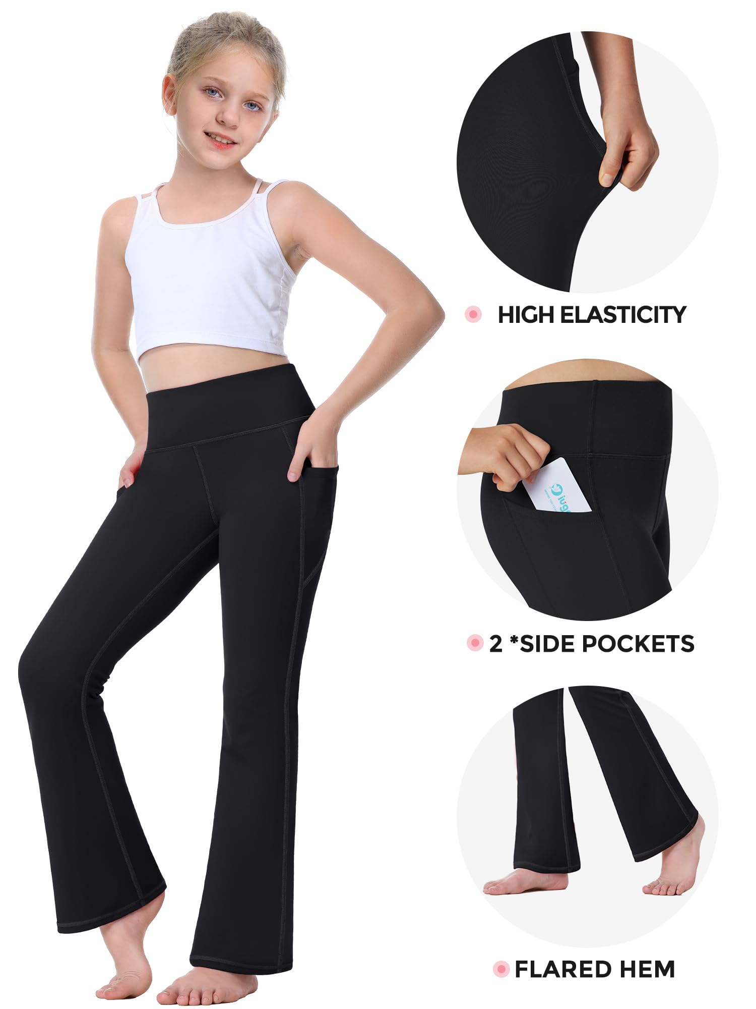 IUGA Girls' High Waist Fleece Lined Flare Leggings - Bell Bottom Yoga Pants with Pockets for Teens, Preppy Athletic Wear - Perfect for School, Yoga & Winter Outfits