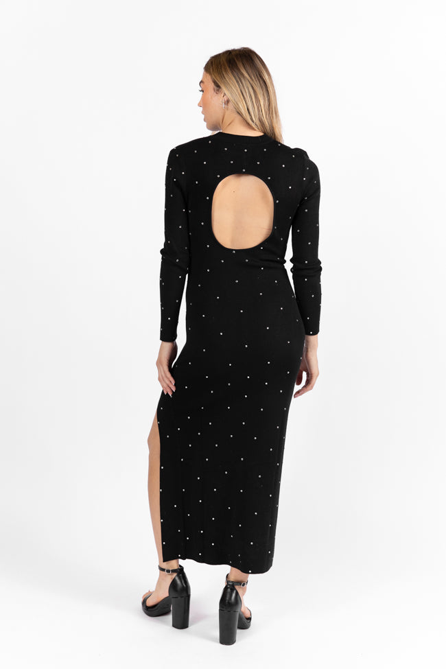 The Art of Happiness Black Embellished Detail Knit Maxi Dress - Elegant Boho Style for Women | Perfect for Weddings, Parties & Special Occasions | FINAL SALE