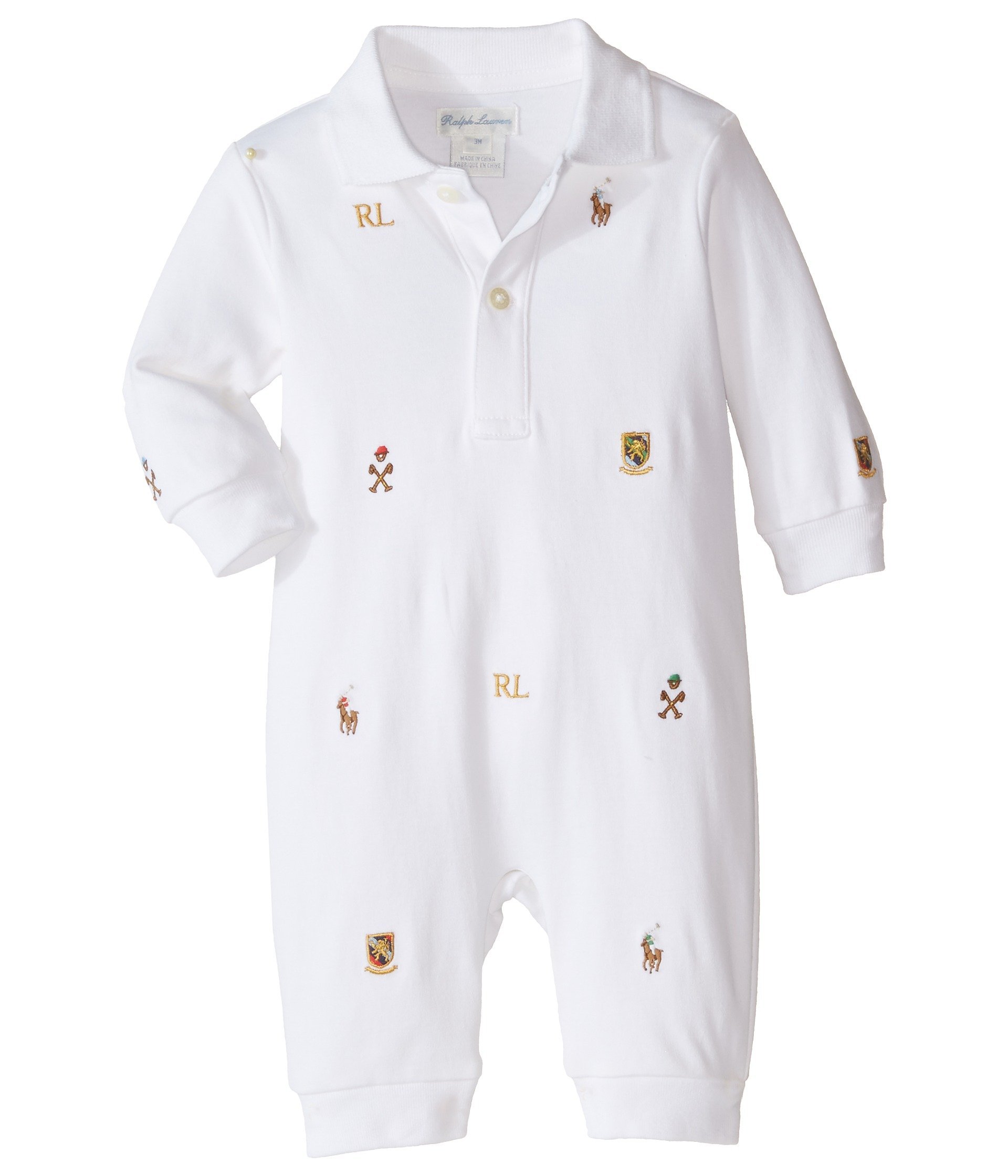 Ralph Lauren Baby Boys' Cotton Interlock Novelty Schiffli Coveralls - Soft Infant Romper for Playdates, Photo Shoots & Casual Outings
