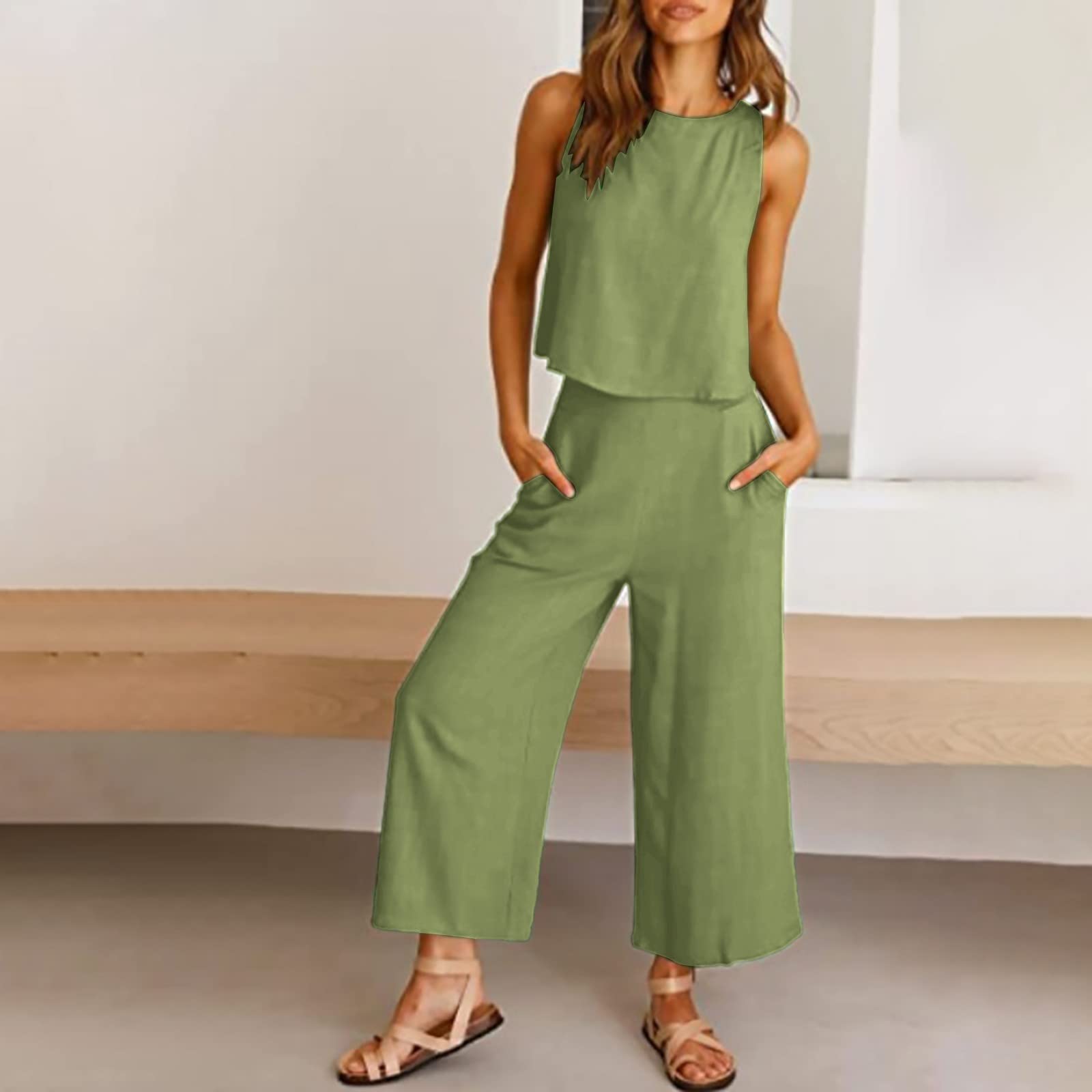 Women's Solid Color Vest and Long Pants Suit Set - Comfortable Two-Piece Outfit for Work, Office & Business Casual Wear | Fashionable Women's Clothing