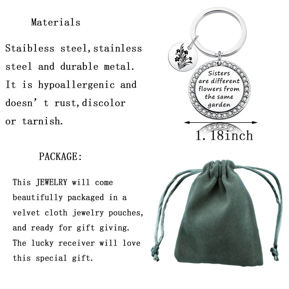 NC Sister Keychain - Unique Floral Design for Best Friends, BFF Jewelry Gift, Perfect for Birthdays, Anniversaries, and Everyday Carry