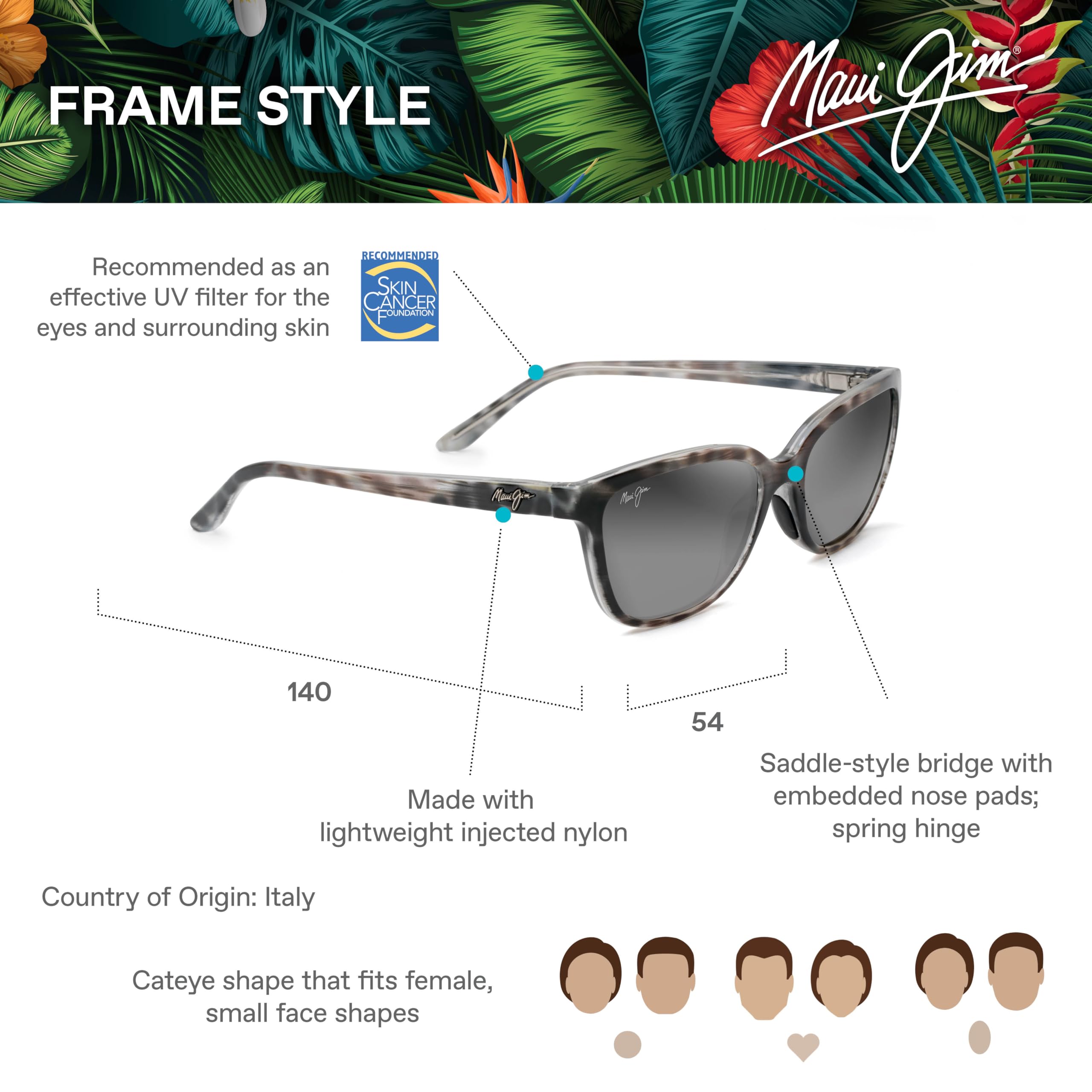 Maui Jim Women's Honi Polarized Cat Eye Sunglasses - UV Protection, Lightweight & Stylish for Beach, Driving & Outdoor Activities