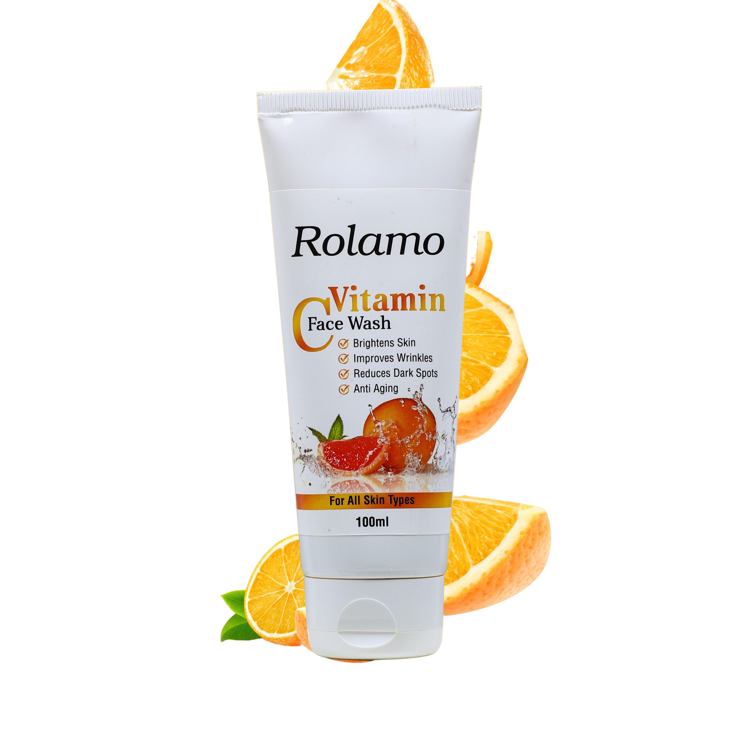 Rolamo Vitamin C Face Wash for Women - Anti Acne, Brightening & Wrinkle Reduction for All Skin Types - Dark Spot Removal & Glowing Skin Care - 100ml - Perfect for Daily Cleansing & Nighttime Skincare Routine