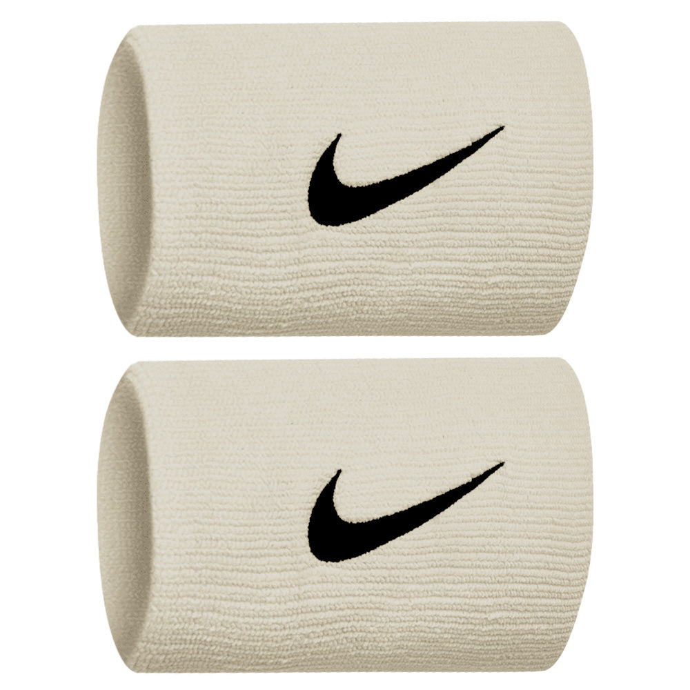Nike Premier Doublewide Wristbands 2 Pack - Pale Ivory & Black - Sweat Absorbent Sports Wristbands for Basketball, Tennis & Workout