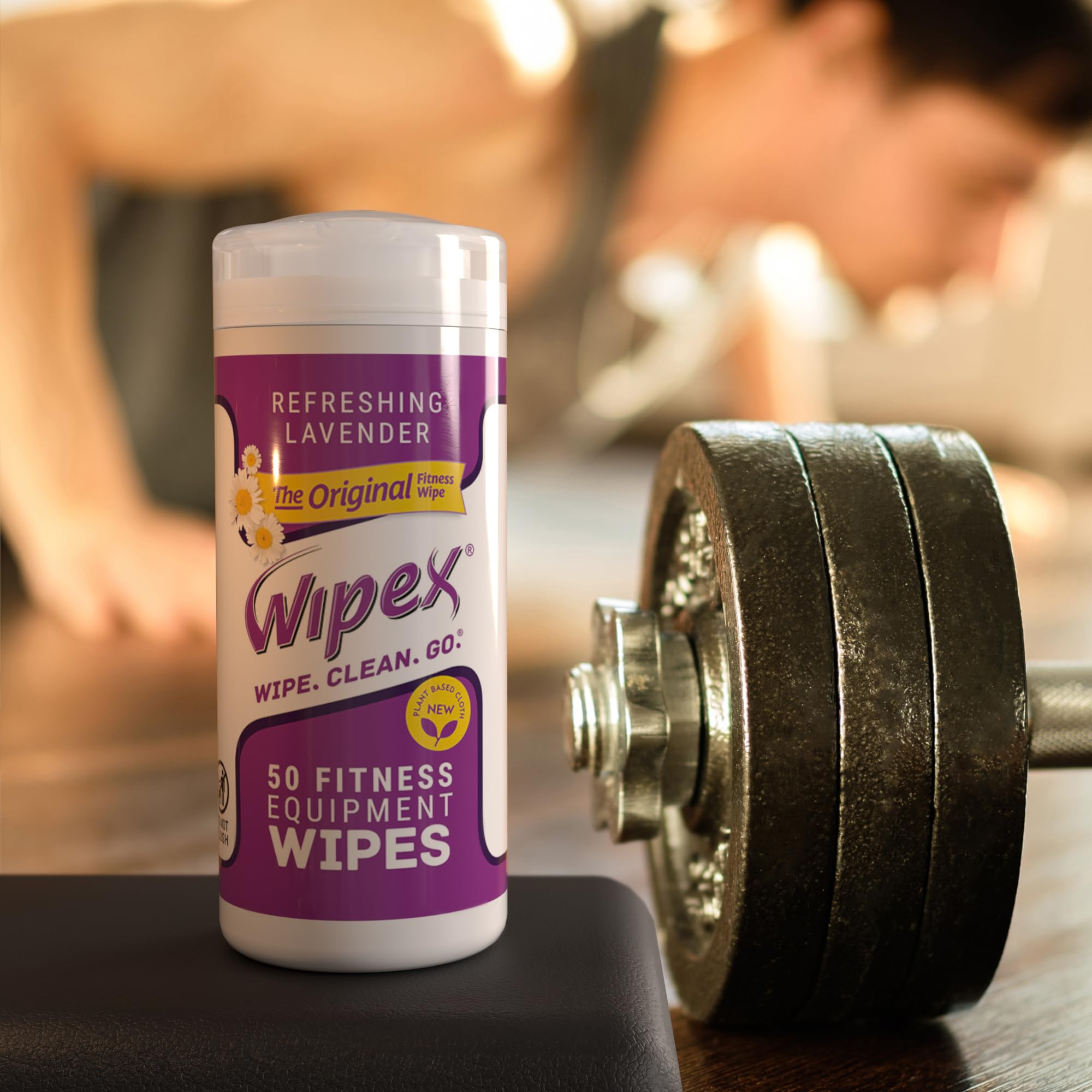 Wipex Original Plant-Based Gym Wipes - No-Lint Fitness Equipment Cleaner for Yoga Mats, Peloton Bikes & Workout Gear with Lavender & Vinegar (50 Count) | Perfect for Home Gyms, Studios & Post-Workout Cleaning
