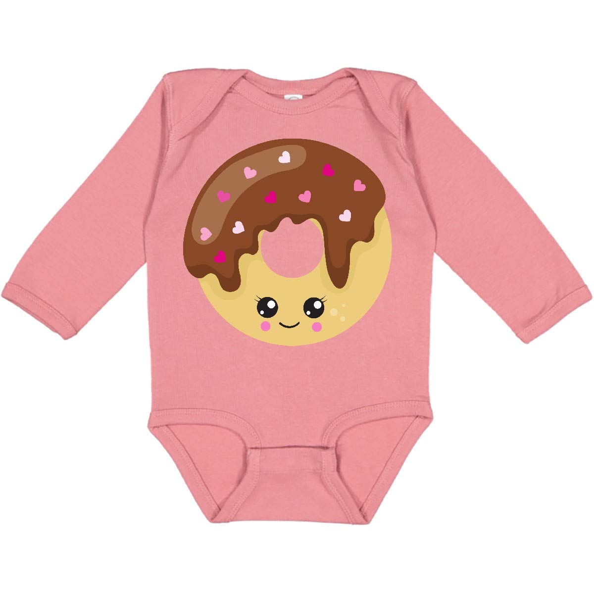 Inktastic Kawaii Donut & Chocolate Donut Print Long Sleeve Baby Bodysuit - Cute Doughnut Heart Design for Infant & Toddler - Perfect for Birthday Parties, Photo Shoots & Everyday Wear