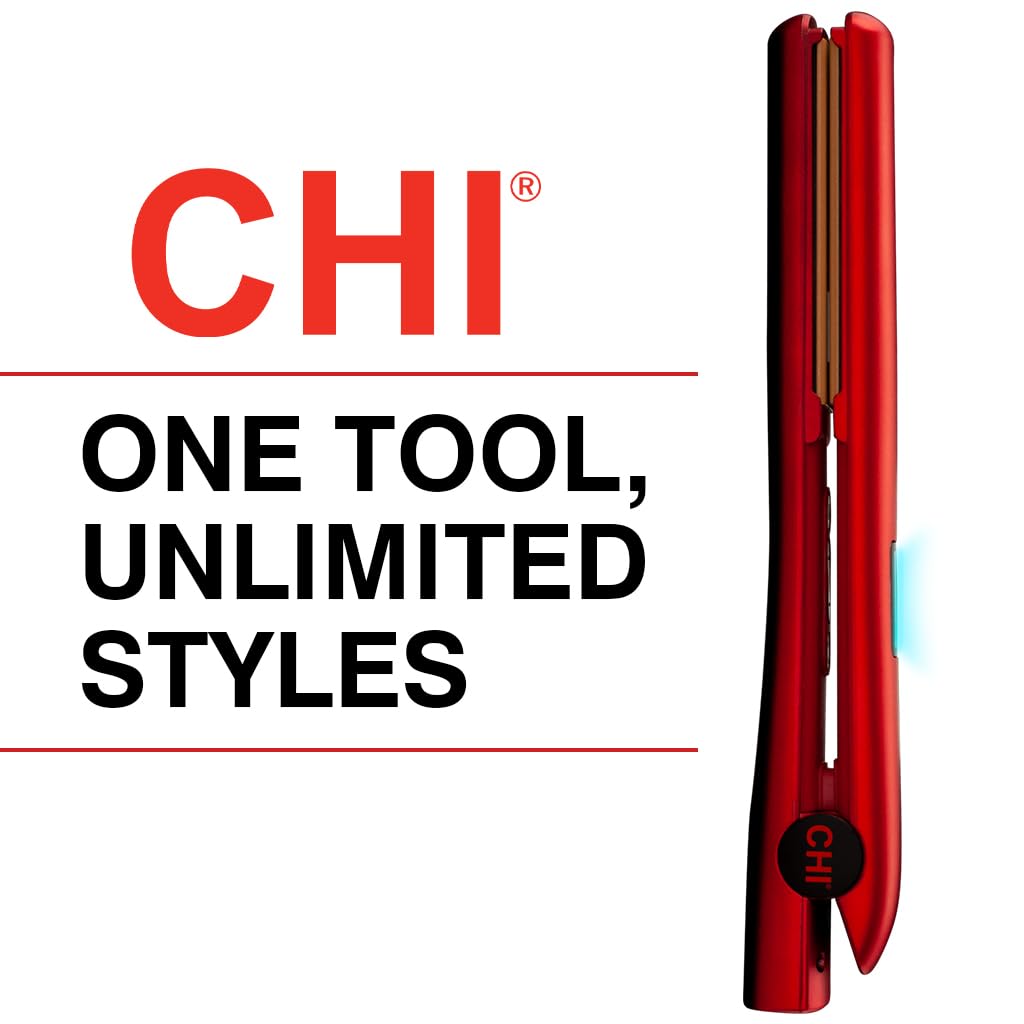 CHI Original Digital Ceramic Hairstyling Iron 1 Inch - Professional Hair Straightener with Ruby Red Finish - Lightweight 1 lb Design for Smooth & Shiny Hair - Perfect for Home Use, Salon Styling & Travel