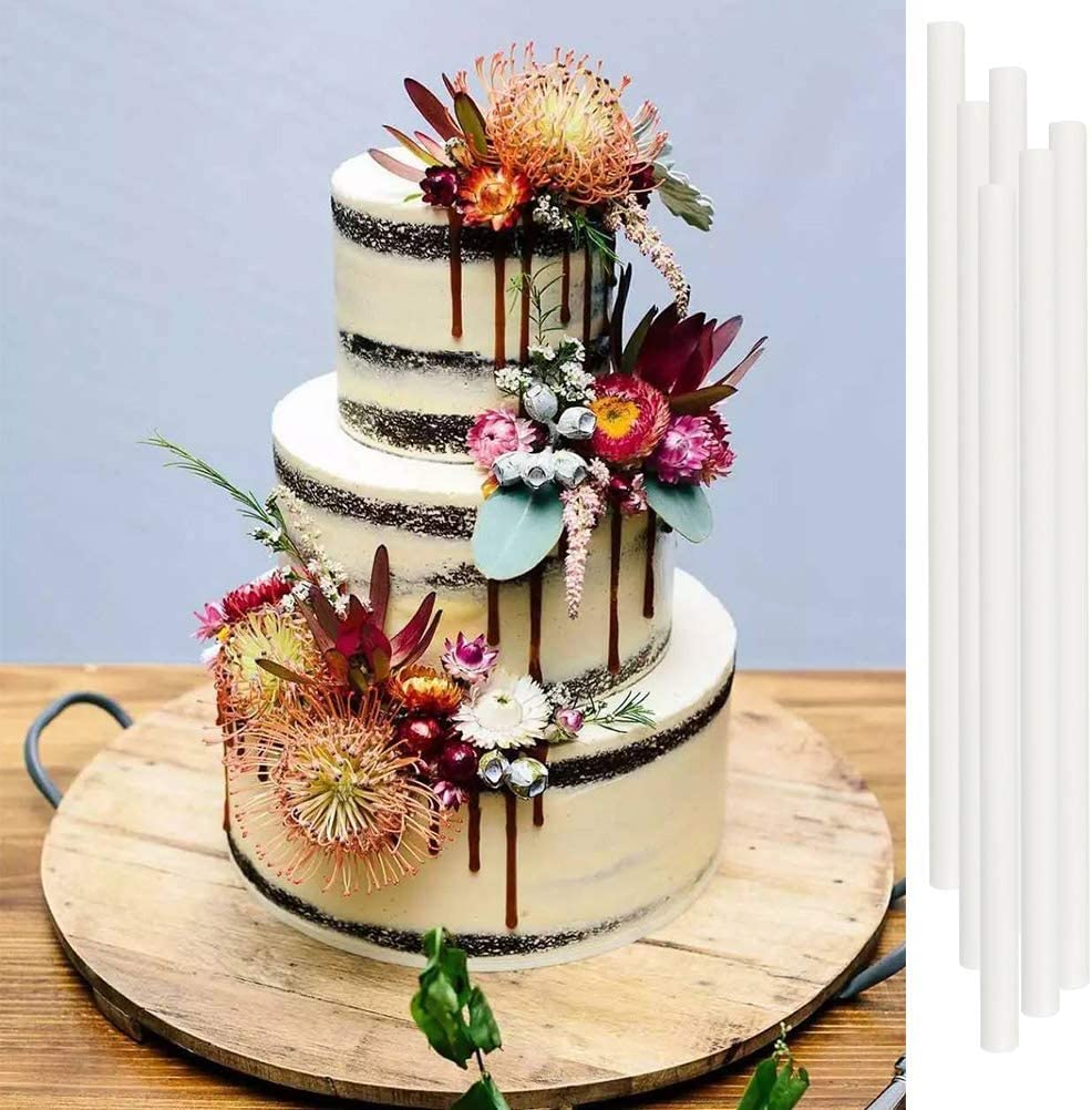 50 Pcs White Plastic Cake Dowel Rods for Tiered Cake Construction - 0.4 Inch Diameter, 9.5 Inch Length - Sturdy Cake Stacking Support for Wedding Cakes, Birthday Cakes, and Special Occasion Desserts