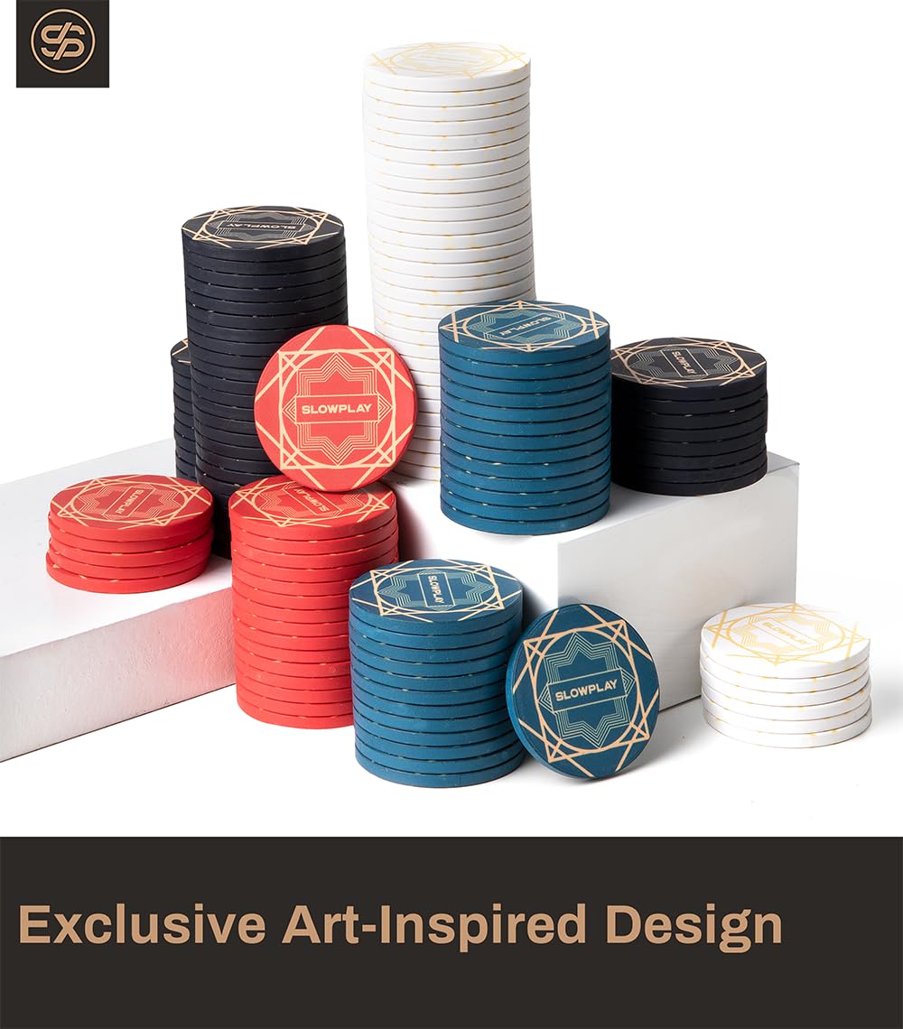 SLOWPLAY Nash Ceramic Poker Chips Set - 500 Premium Casino Style Poker Chips for Texas Hold'em, Blackjack & Home Game Nights - Durable Clay Composite Poker Tokens with Professional Design