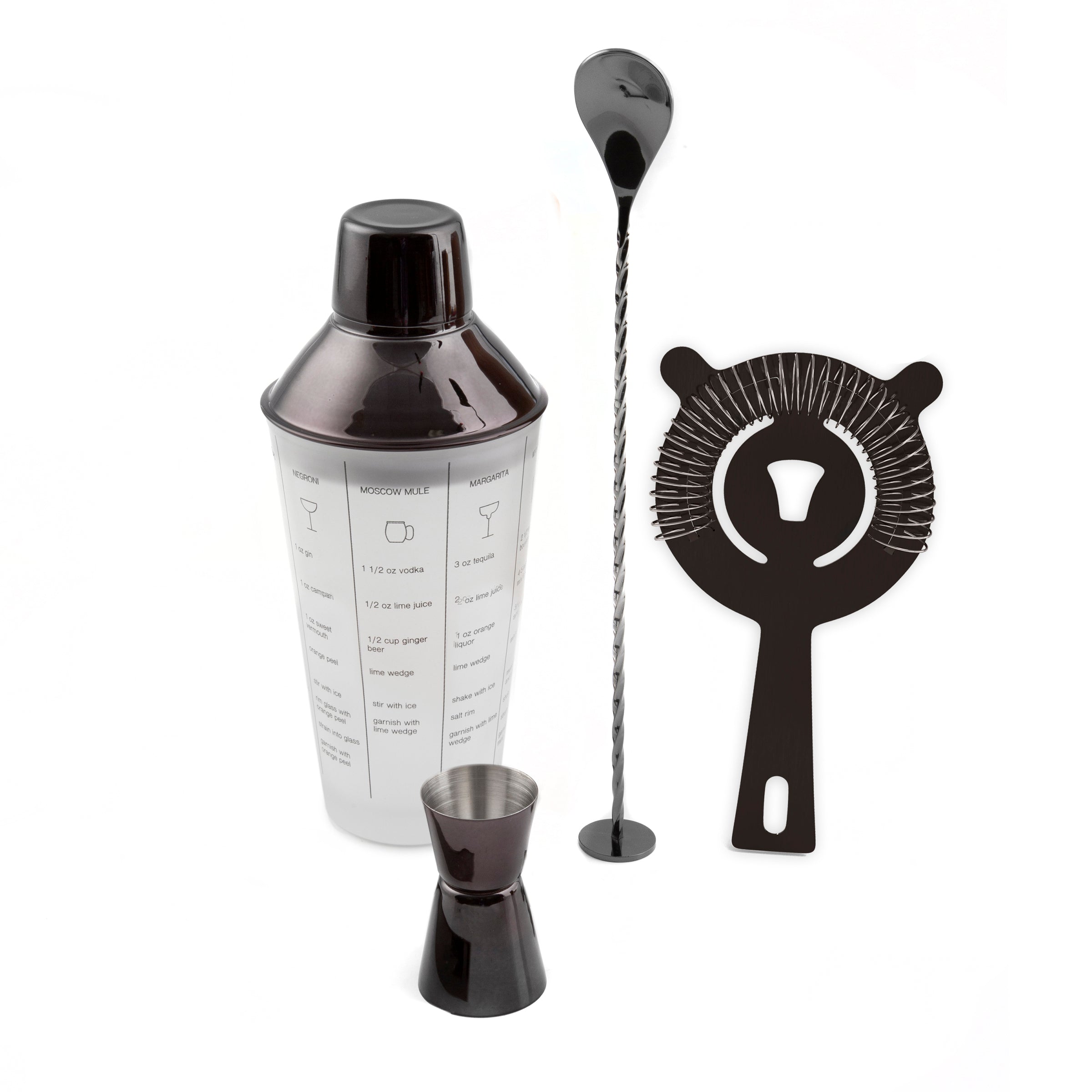 Premium 4-Piece Black Mixology Cocktail Shaker Set - Bar Tools for Professional & Home Bartenders - Perfect for Mojitos, Margaritas & Craft Cocktails