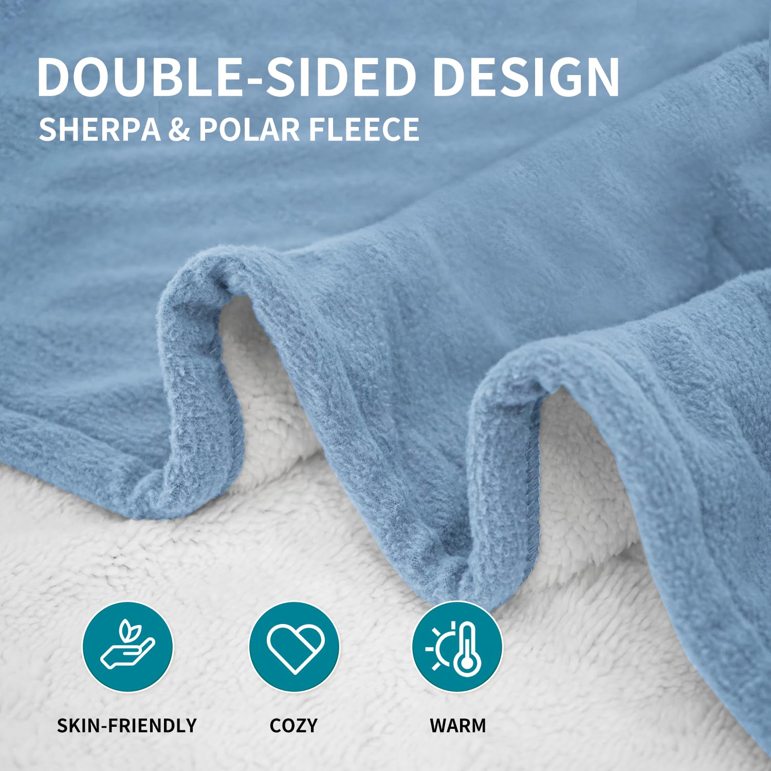 Electric Heated Blanket Twin Size - 10 Adjustable Heat Levels & 12-Hour Auto Shutoff - Polar Fleece & Sherpa Lining - 62
