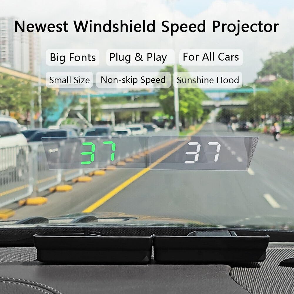 Universal Car HUD Digital Speedometer MPH Plug and Play - Windshield Mounted Car Speed Display for Enhanced Driving Safety and Convenience