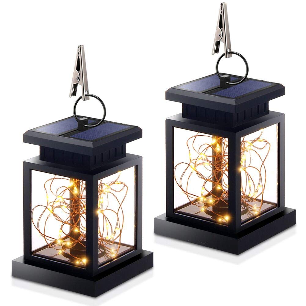 Solar Powered Hanging Lantern Lights - Outdoor Waterproof Fairy String Lights with Auto On/Off Dusk to Dawn Sensor - Warm White LED for Garden, Patio, Yard & Christmas Decorations (2 Pack) - Perfect for Backyard Parties, Wedding Decor & Holiday Lighting